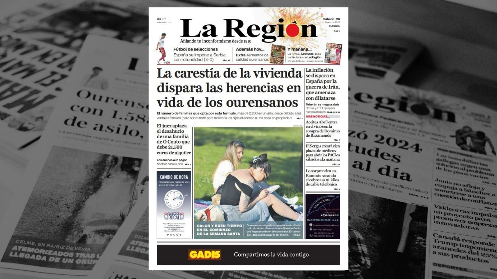 La portada de La Región este sábado 28 de marzo.