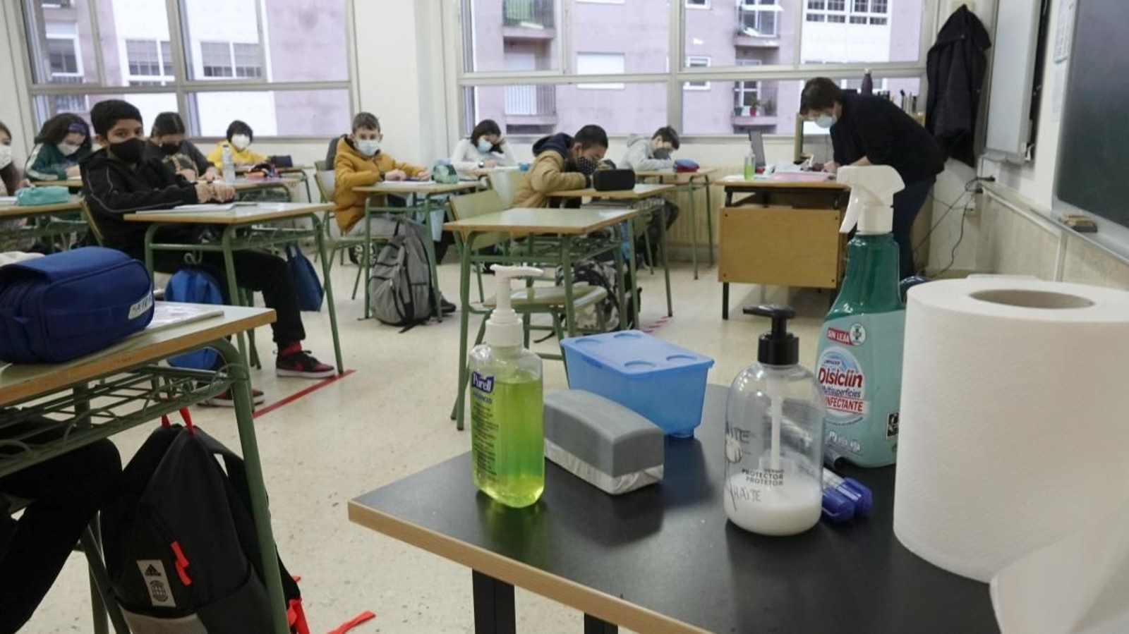 Un aula del colegio Pintor Laxeiro el primer día de este curso.
