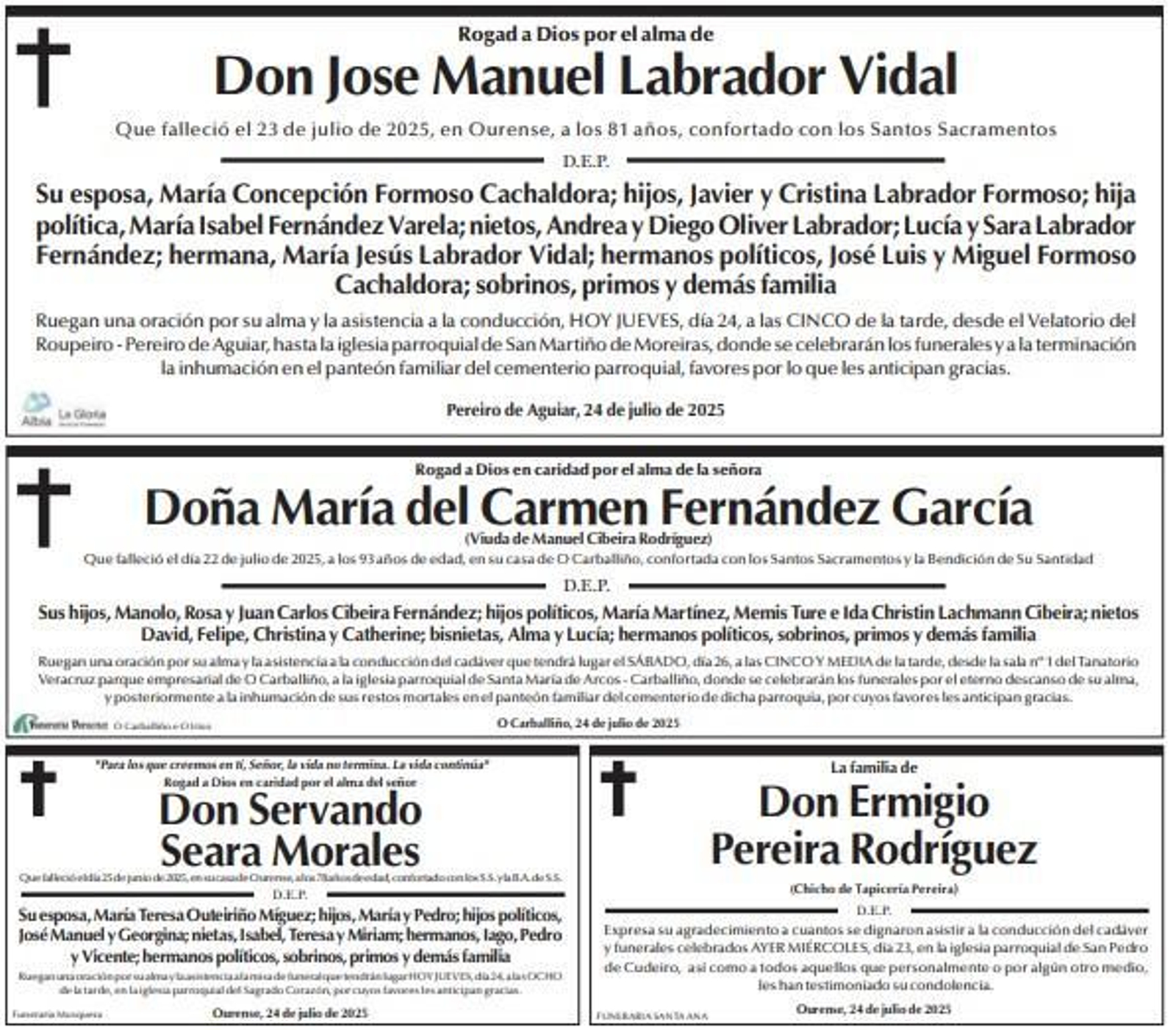 Esquelas jueves 24 de julio