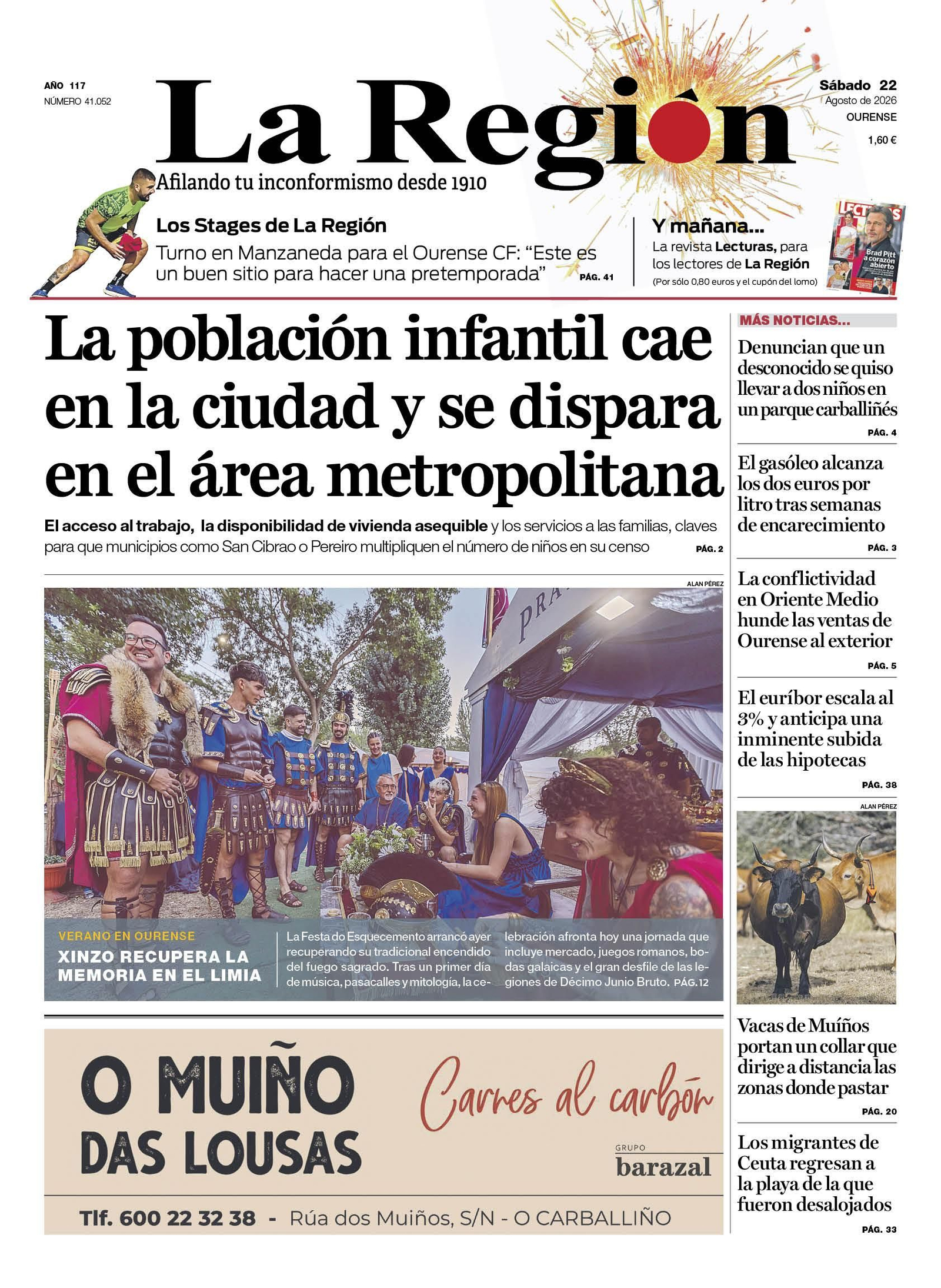 La portada de La Región de este sábado, 22 de agosto.