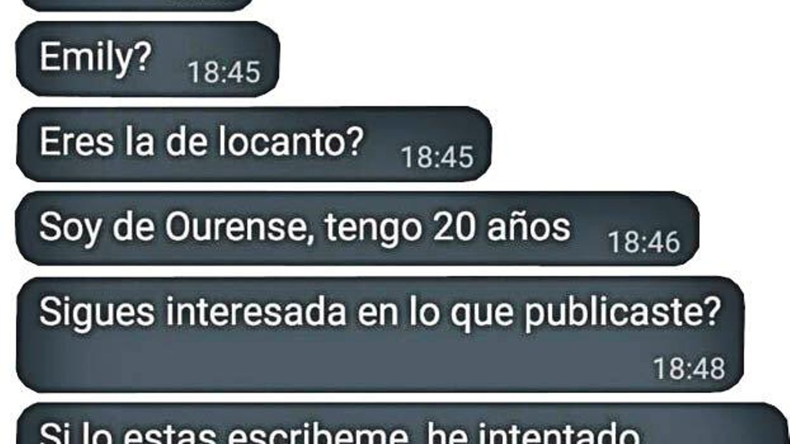 Mensajes de acoso que recibe Emily