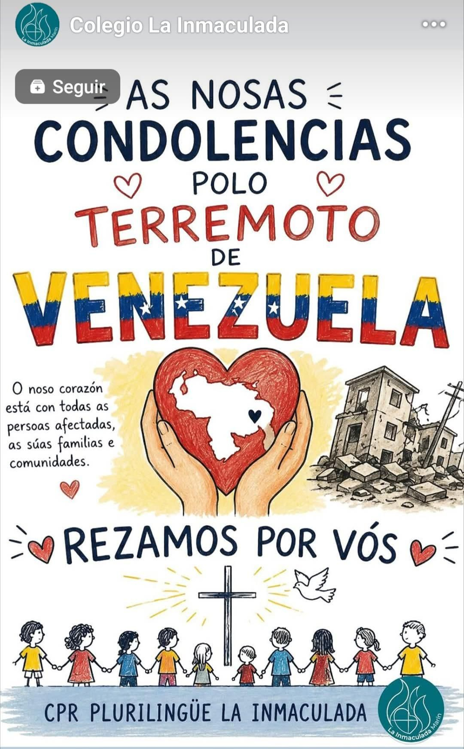 Apoyo a Venezuela desde el Colegio La Inmaculada al que asisten los menores desaparecidos.