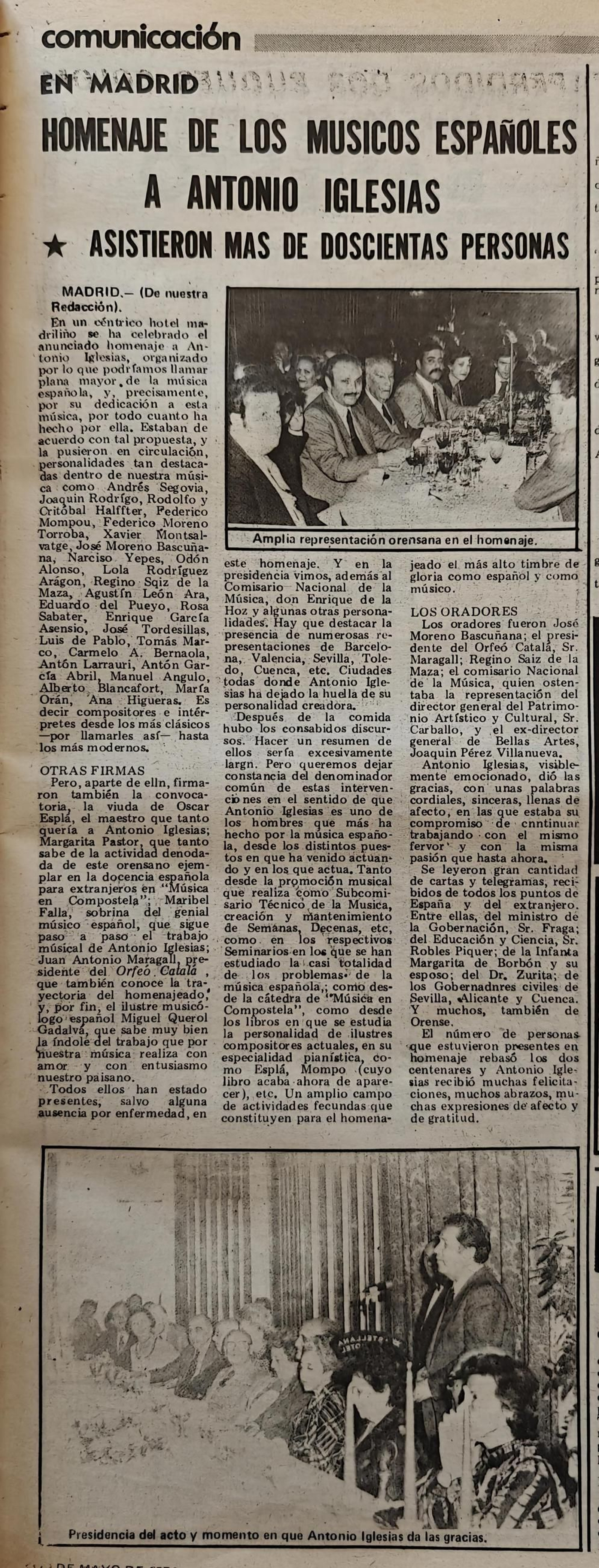 Homenaje de los músicos españoles a Antonio Iglesias.