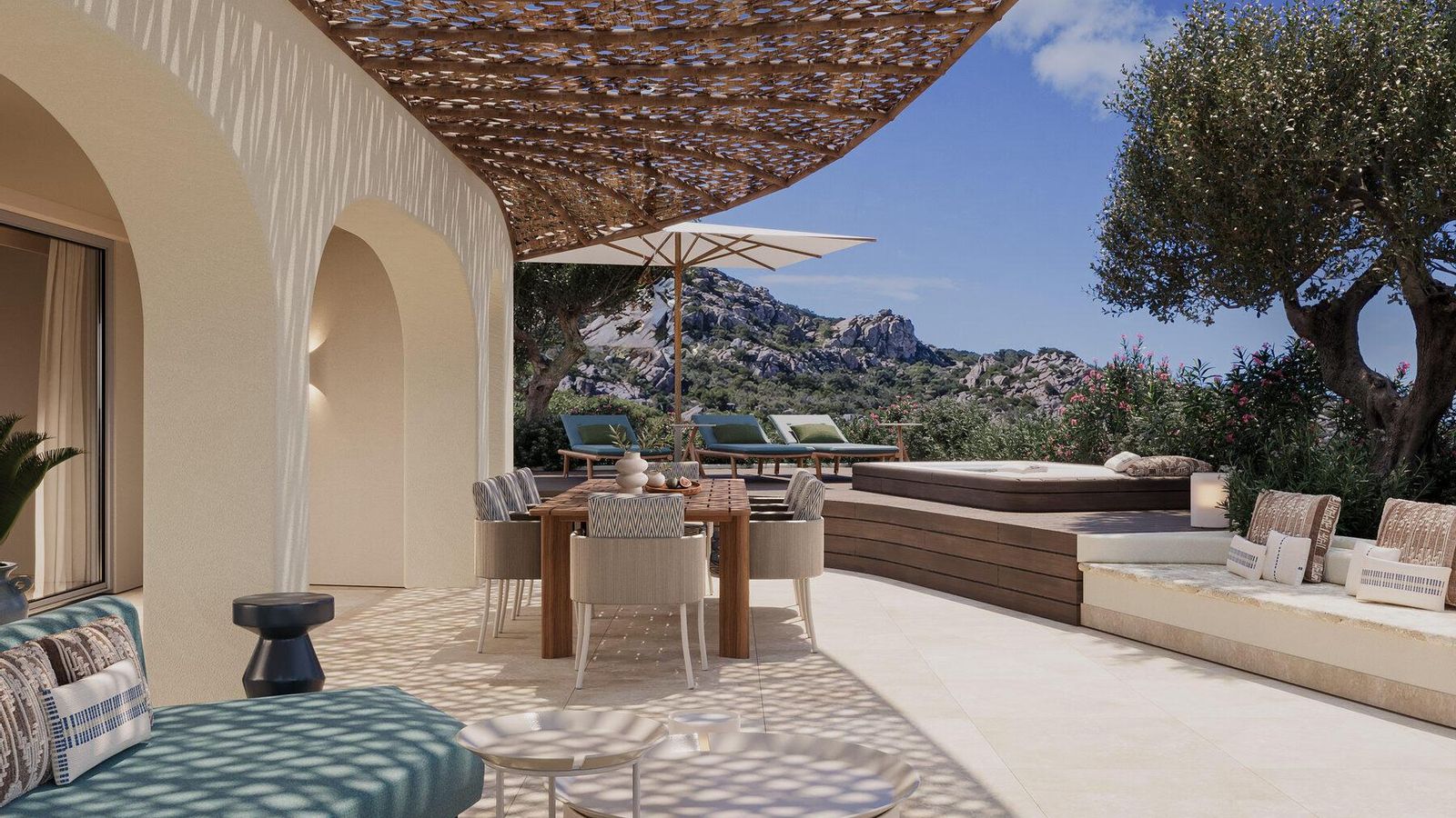 Terraza de una de las W Residences Sardinia-Poltu Quatu, en Cerdeña