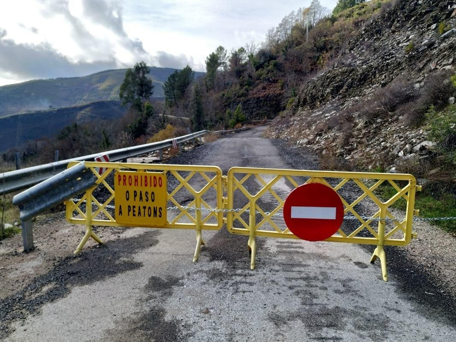 Vallas colocadas en la OU-0807, en las inmediaciones de San Vicente.