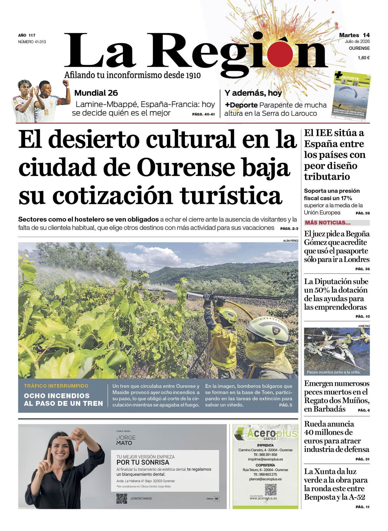 La portada de La Región de este martes.