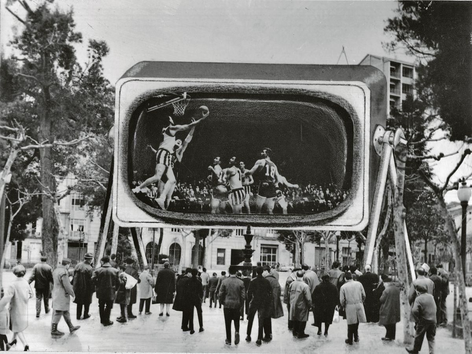 El baloncesto tenía mucho éxito entre los ourensanos por eso no es raro que se instalara un televisor de 7 metros de pantalla y 3 de altura. Costó 3 millones de pesetas y podía ser visto por 1.000 personas. Se instaló en la parte de arriba del Parque de San Lázaro pero no se aclaró de quién fue la idea. (1965).
