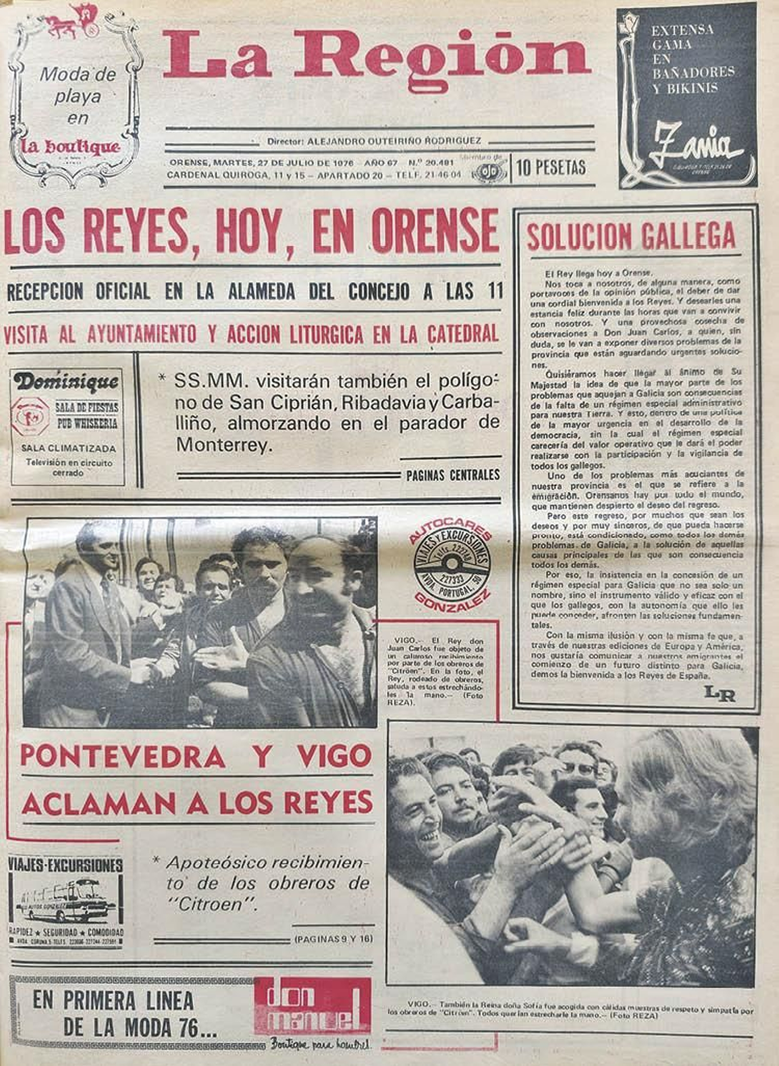Primera página del 27 de julio de 1976.