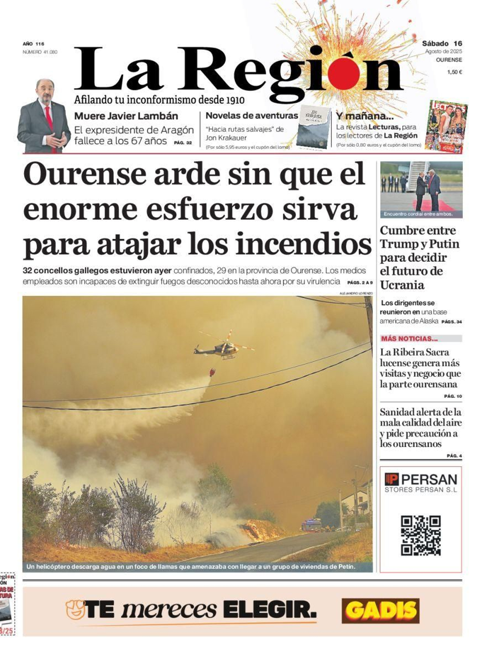 Portada de La Región del 16 de agosto de 2025