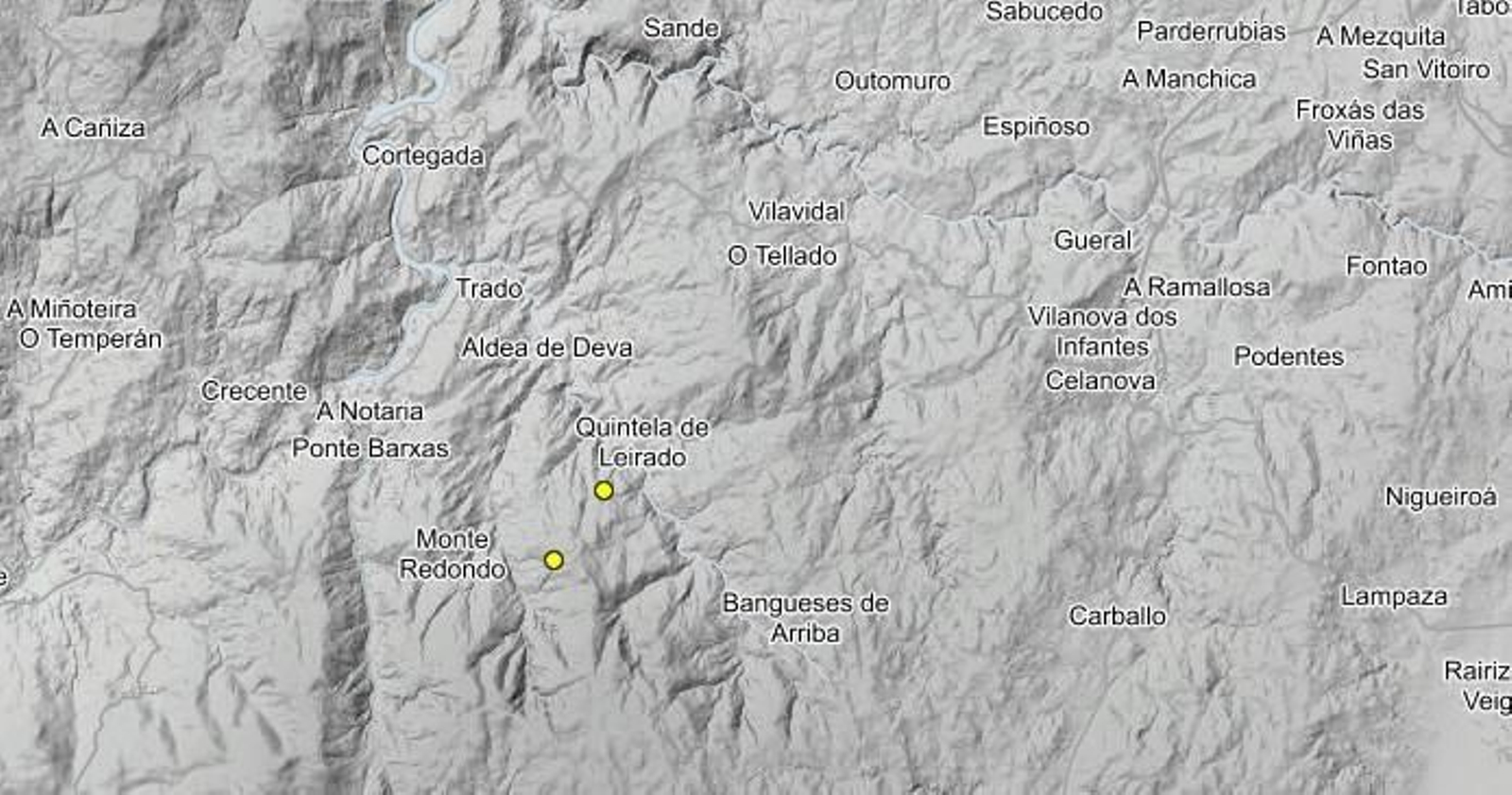 Puntos geográficos donde se registraron los terremotos durante la madrugada del pasado jueves.