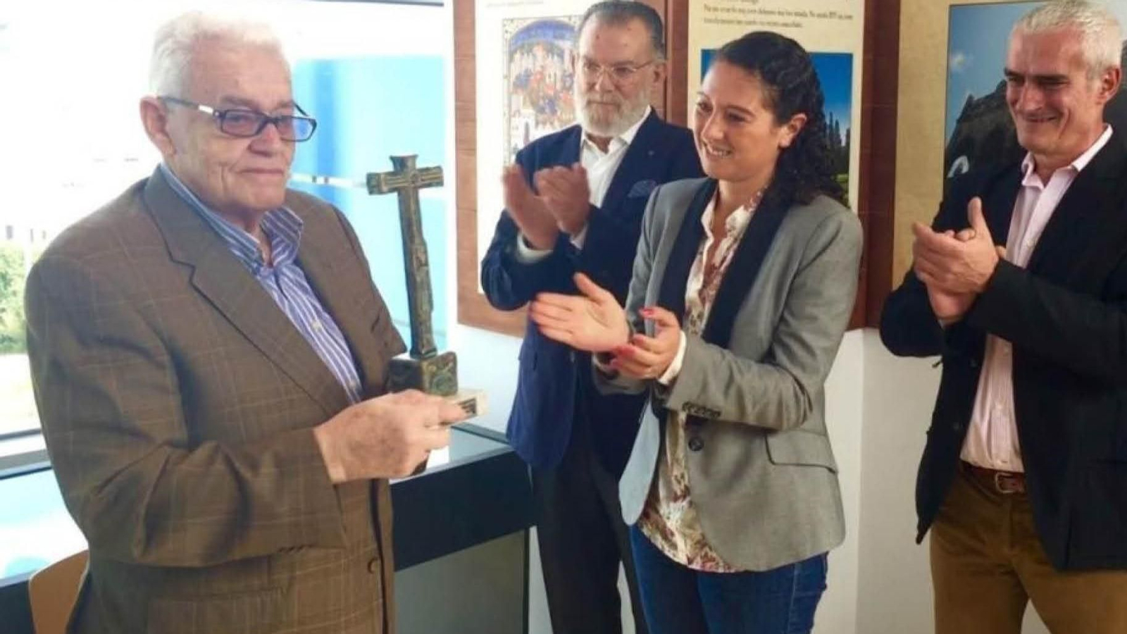 Philippot en un homenaje en la casa de Colón en Poio,