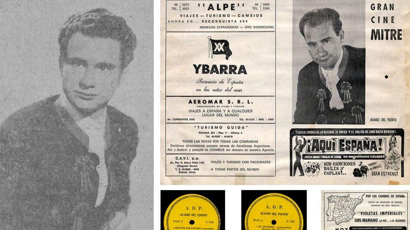 Álvaro del Puerto no “Gran Cine Mitre” co espectáculo “Aquí España” e un disco coa orquesta Brisas de España.