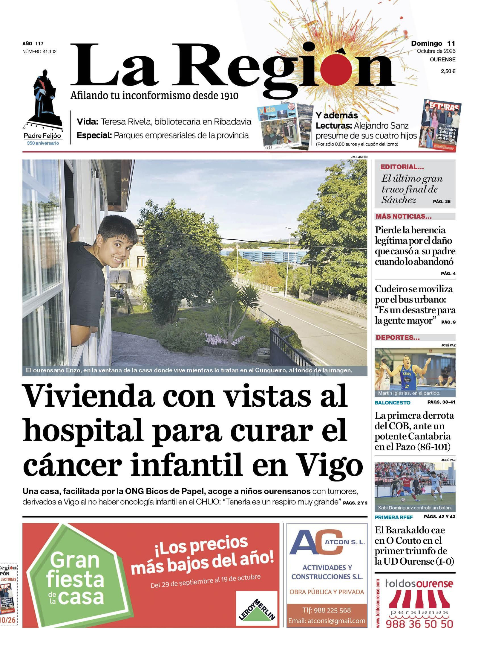 La portada de La Región de este domingo, 11 de octubre