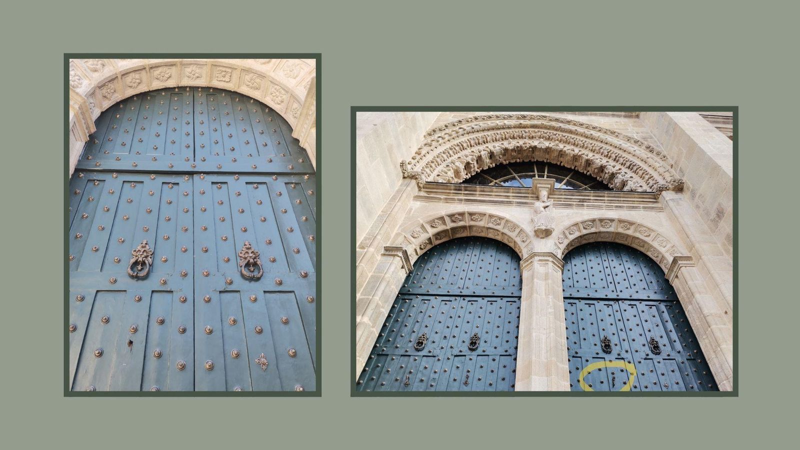 Puerta de la fachada principal de la Catedral de Ourense sin uno de los llamadores que fue tronzado y sustraído