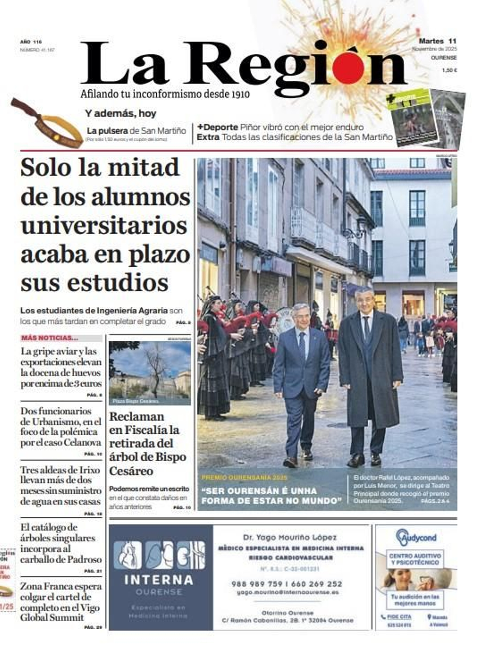 Los titulares de La Región de este martes, 11 de noviembre