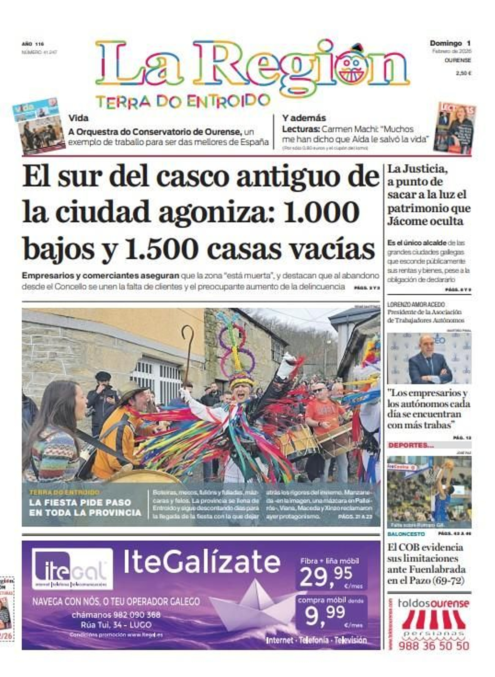 Los titulares de La Región de este domingo, primero de febrero