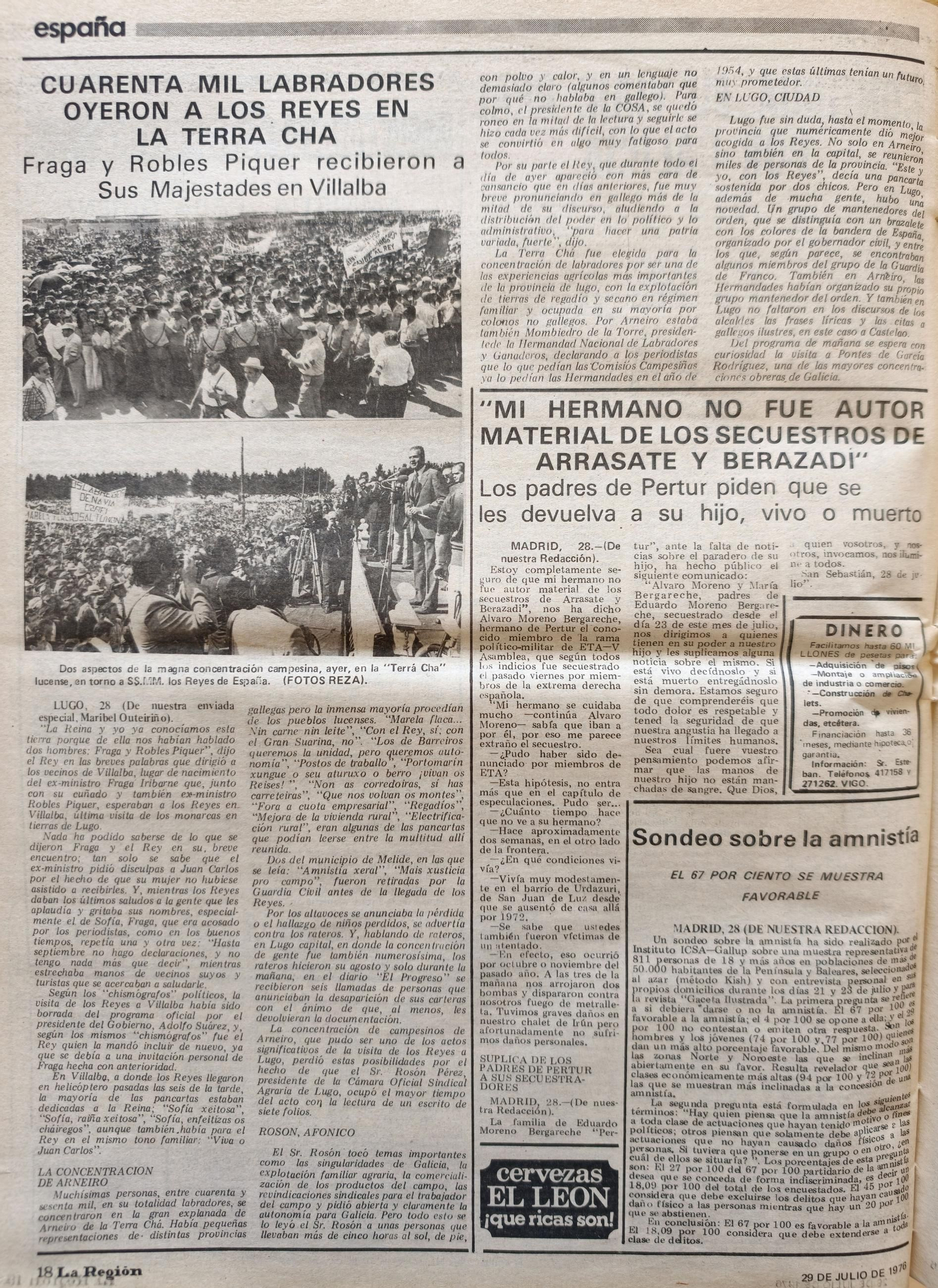Noticias escaneadas del periódico La Región del 29 de julio del 1976.