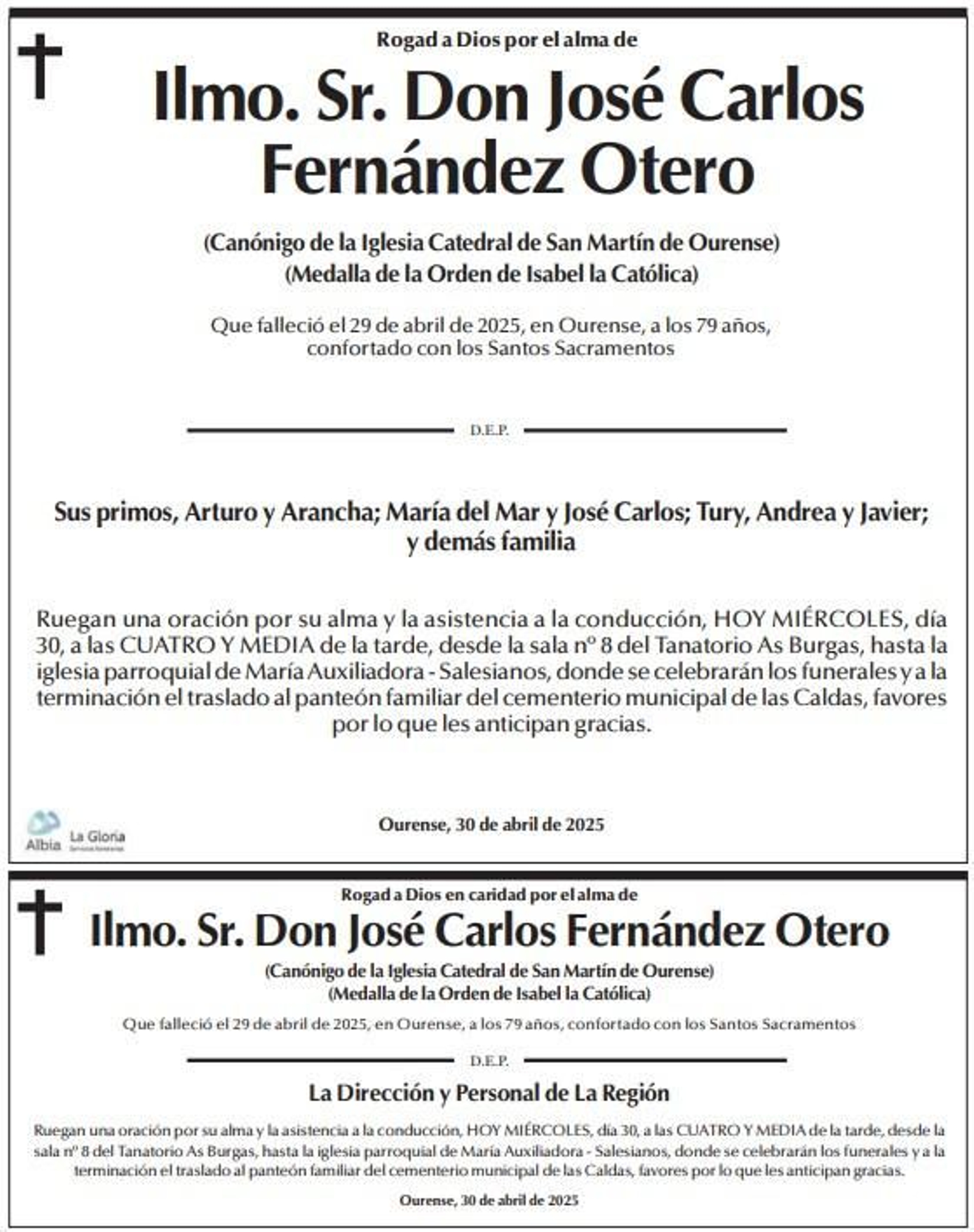 esquelas miércoles 30 abril