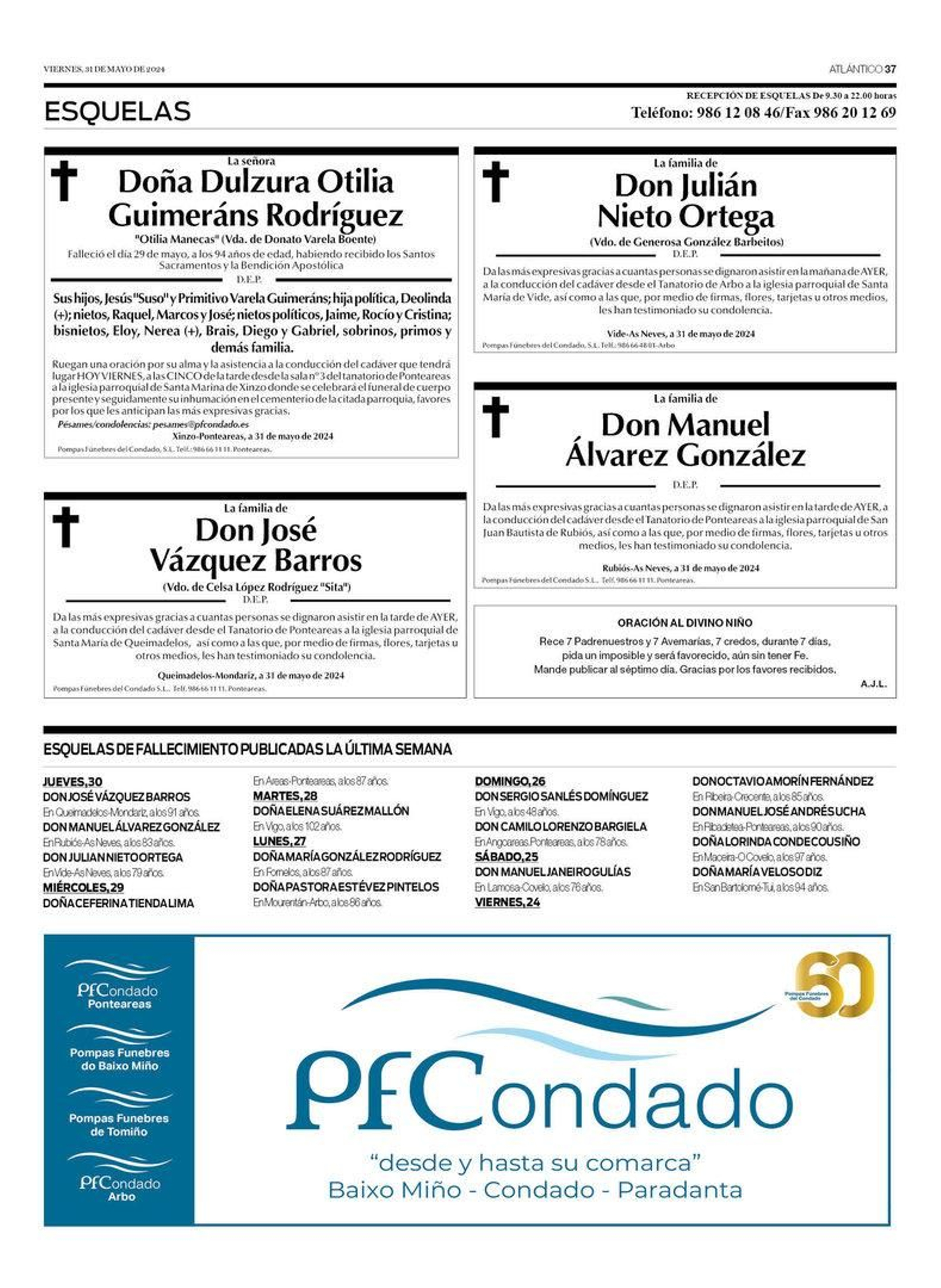 Las esquelas de este viernes 31 de mayo.