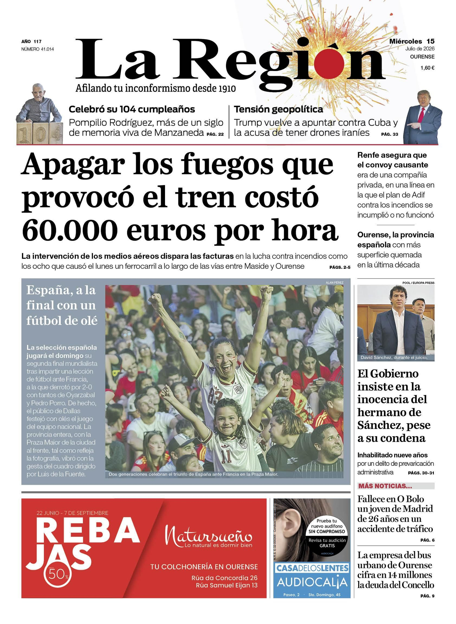 La portada de La Región de este miércoles.