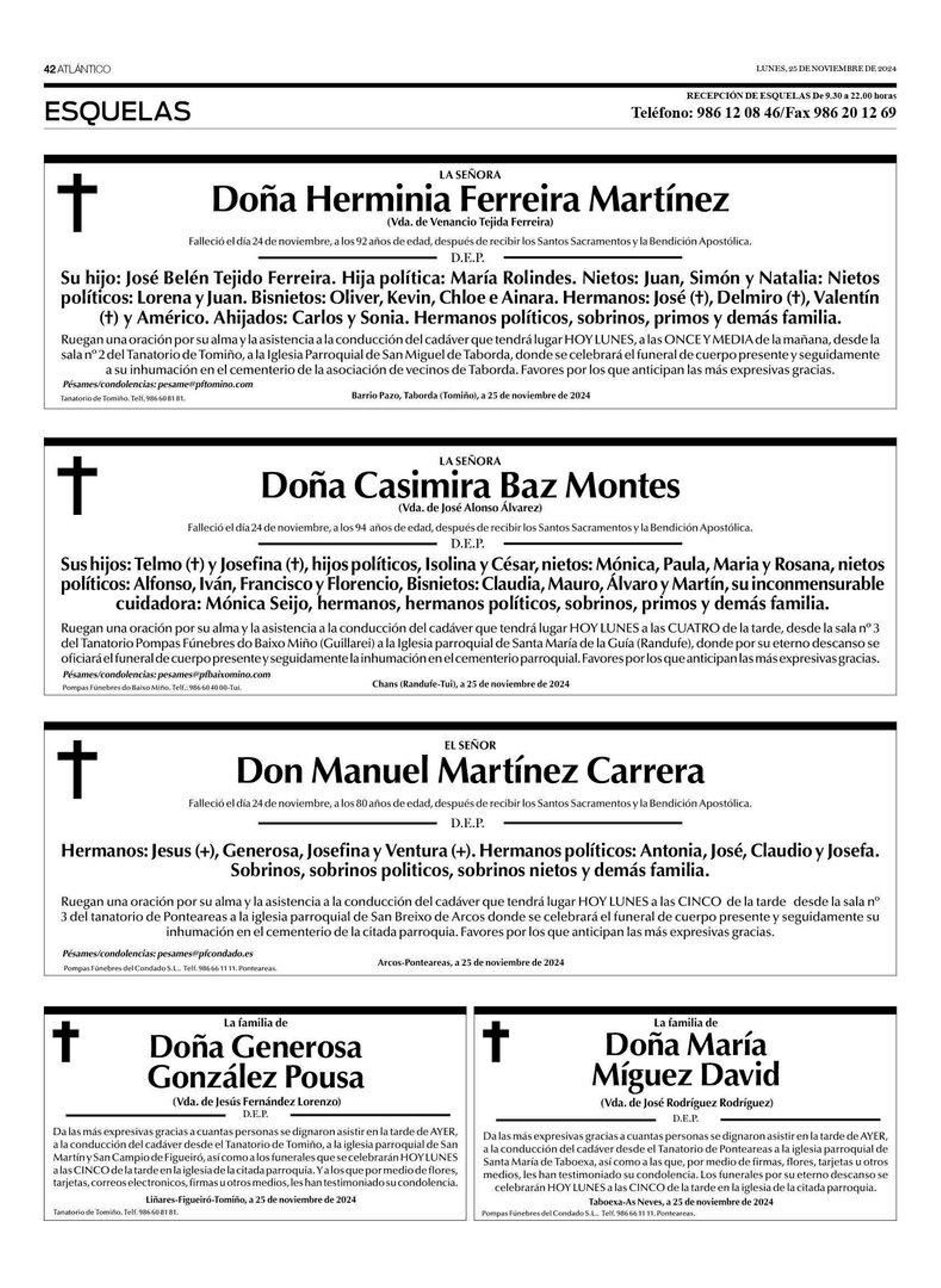 Las esquelas del lunes 25 de noviembre.