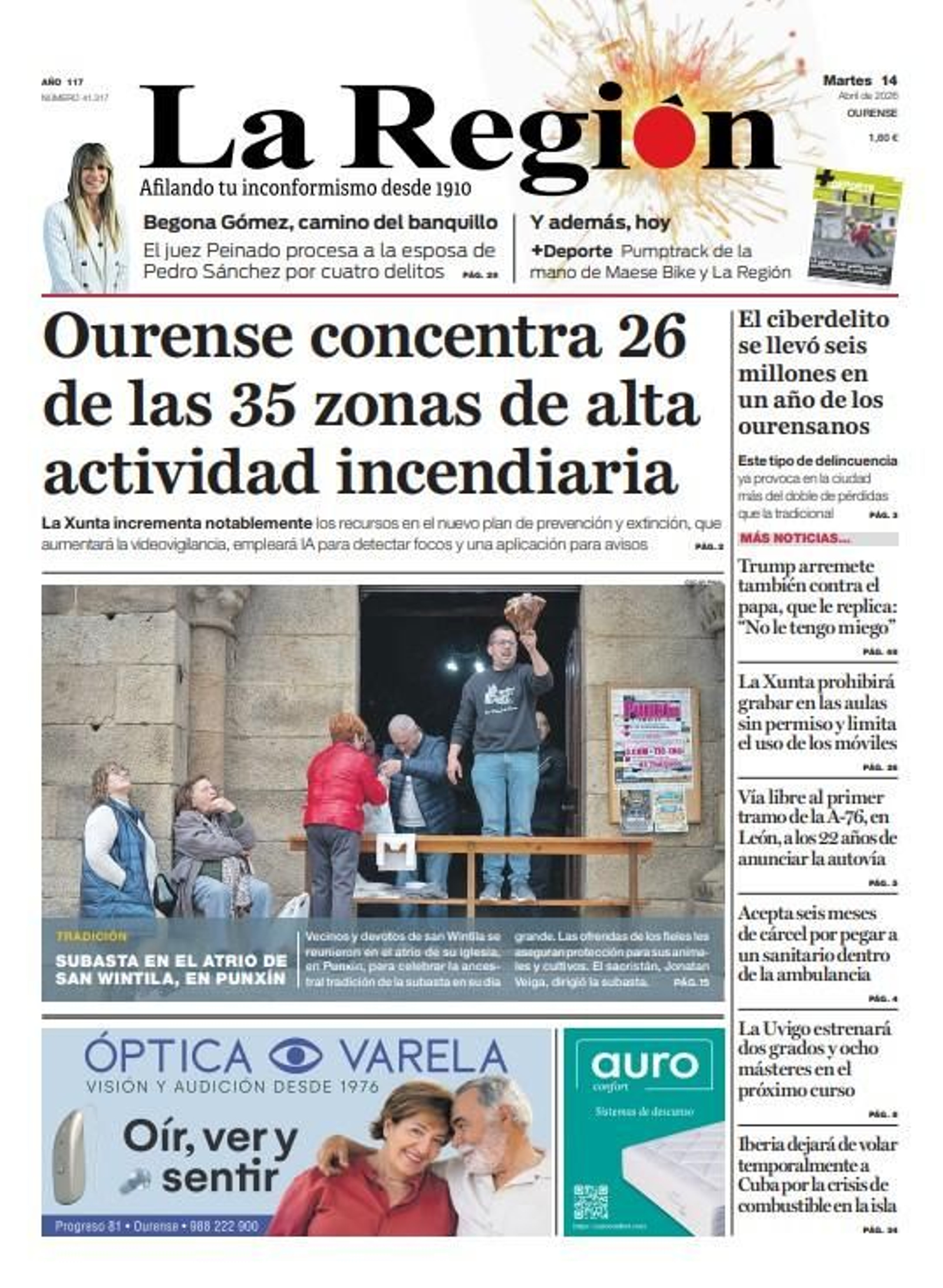 Los titulares de La Región de este martes, 14 de abril