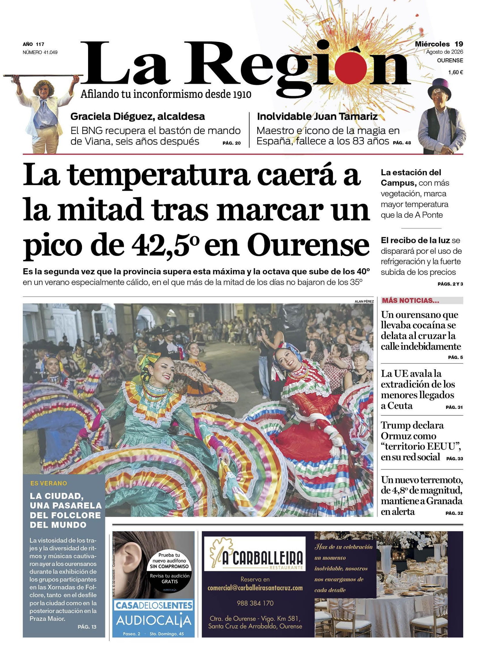 La portada de La Región de etse miércoles.