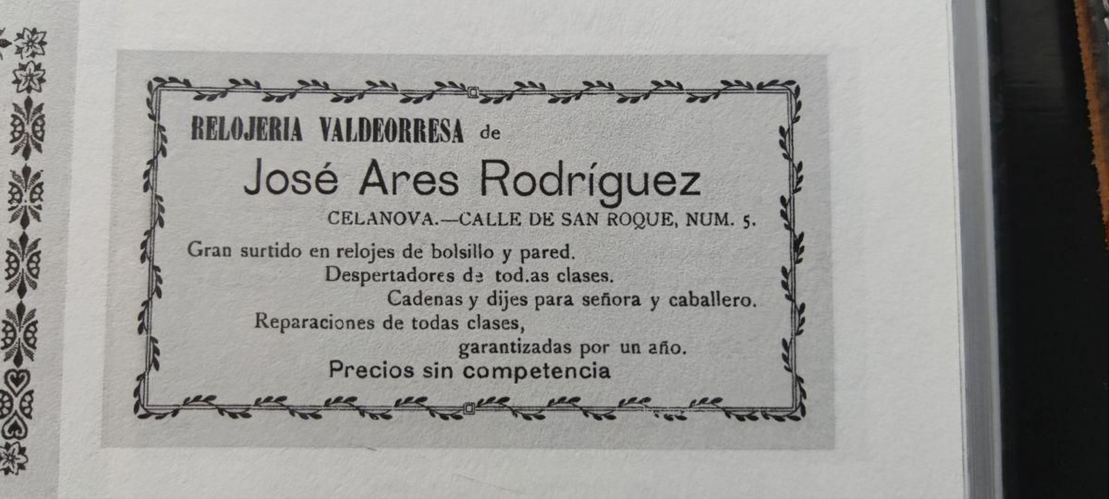 Publicidad de 1910 en “La Verdad de Celanova”.