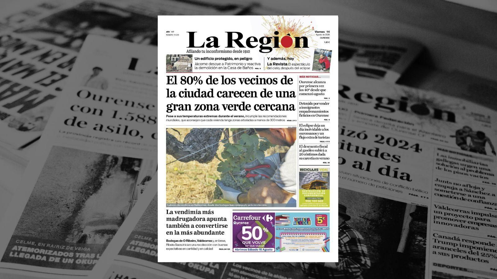 Los titulares de La Región de este viernes, 14 de agosto