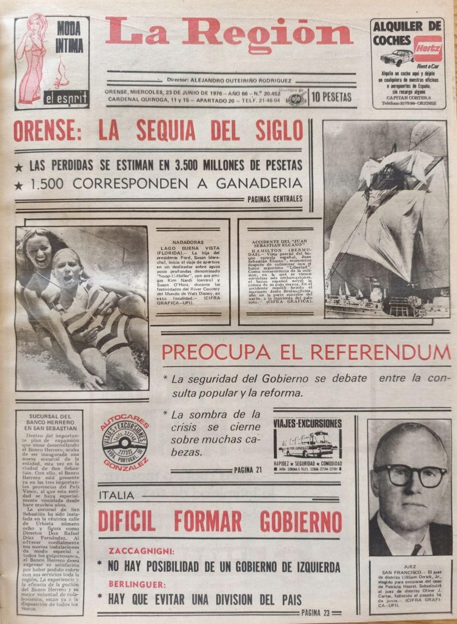 Primera página del 23 de junio de 1976.