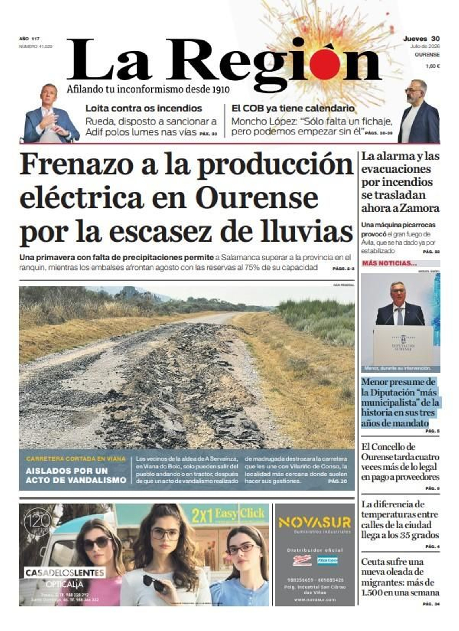 La portada de La Región de este jueves, 30 de julio.