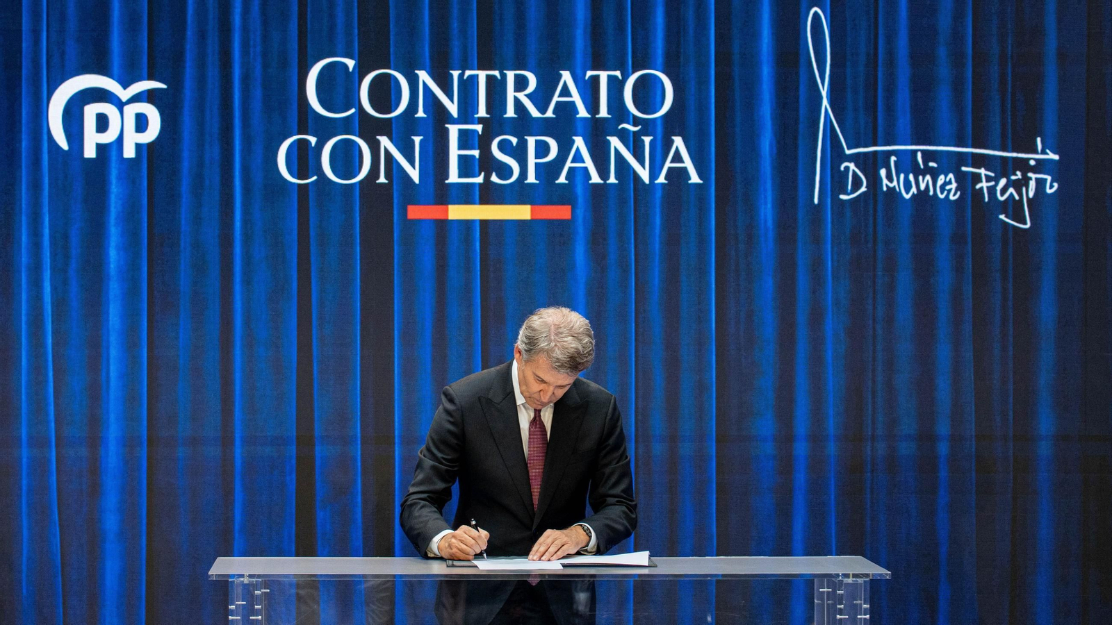 El presidente del PP, Alberto Núñez Feijóo, durante su “Contrato con España”.