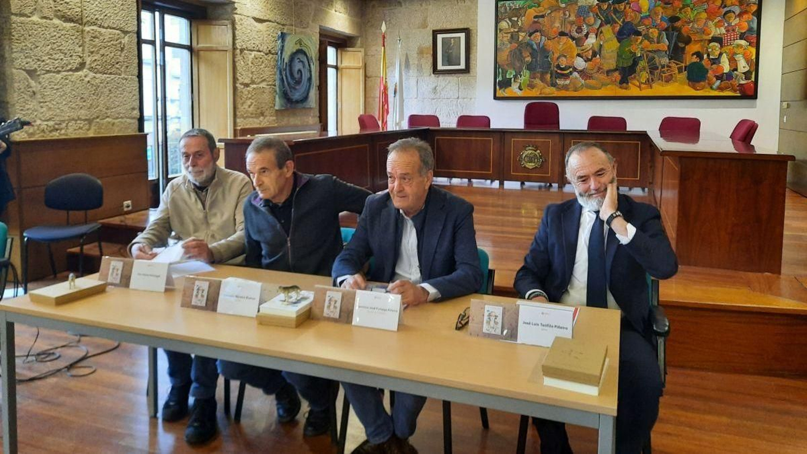 Juan Miras Portugal, fillo do autor; Gonzalo Navaza; Francisco Fumega e Teófilo Piñeiro.