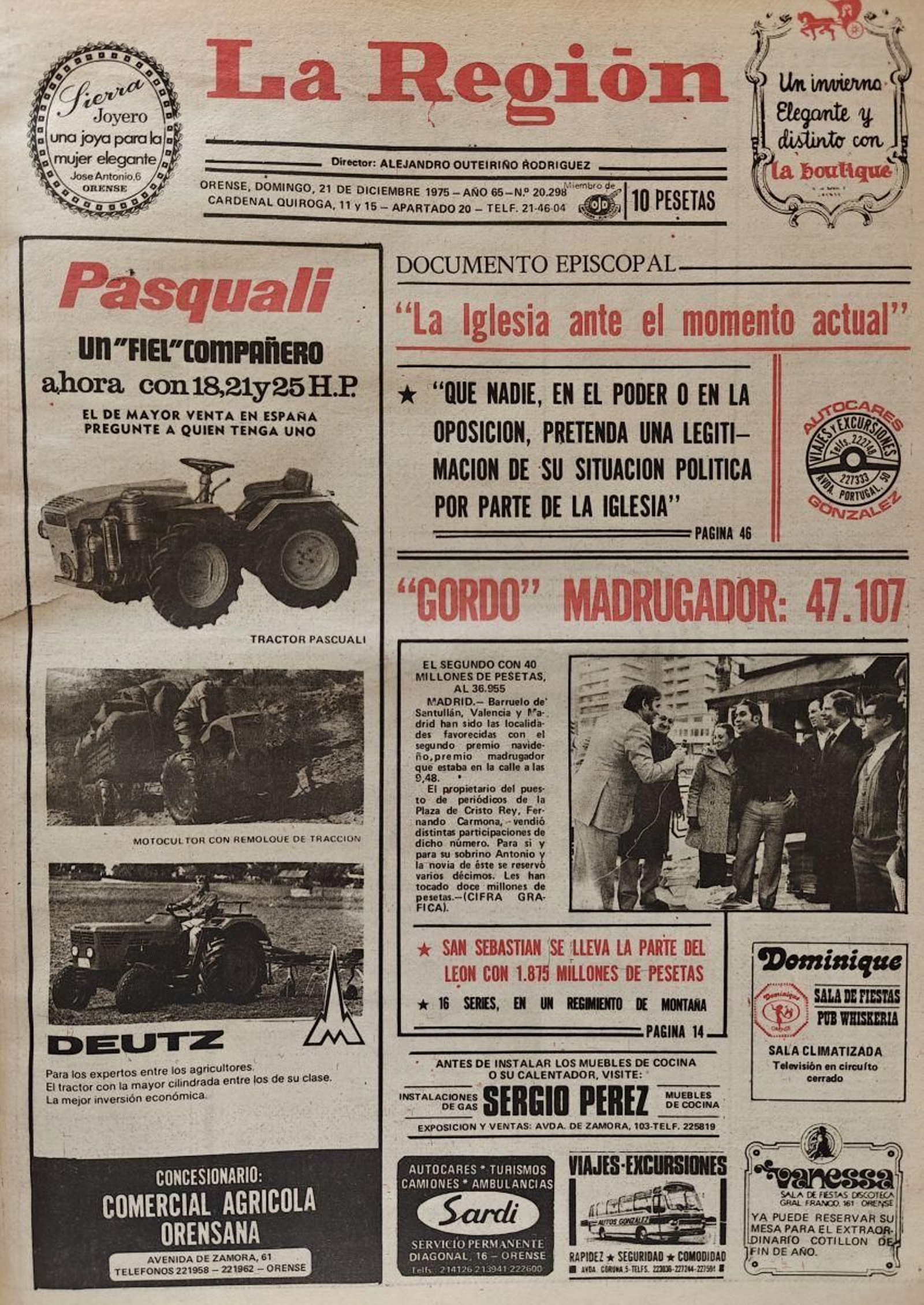 Los titulares de La Región del 21 de diciembre de 1975