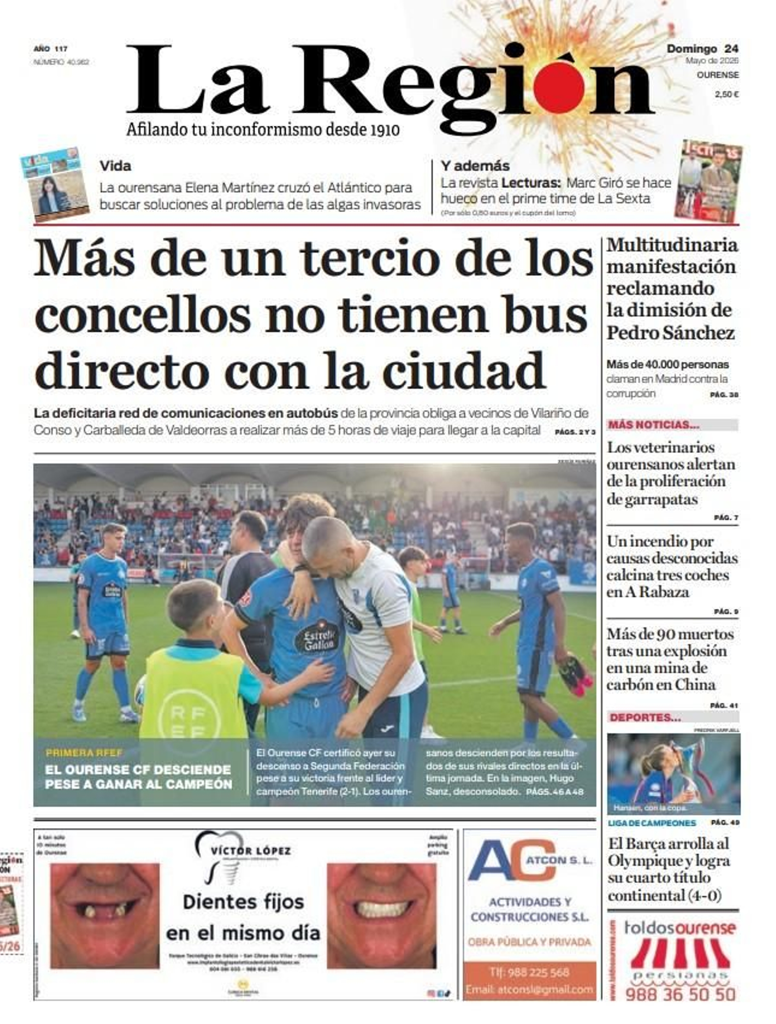 La portada de La Región del domimngo, 24 de mayo.