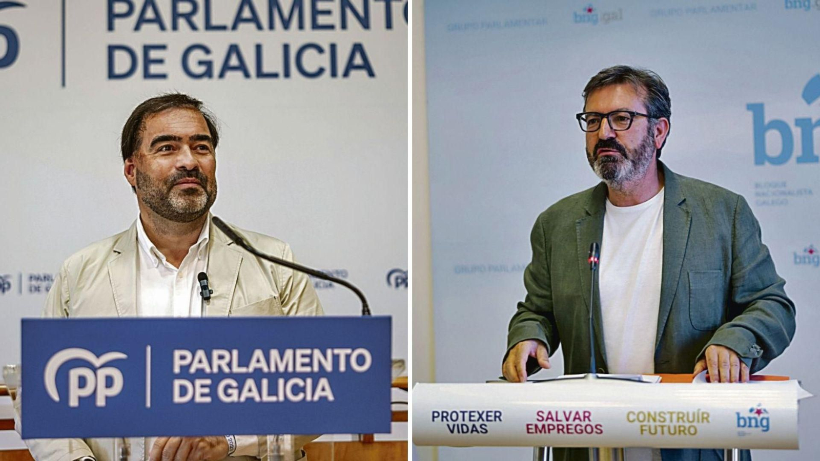 El viceportavoz del PPdeG, Alberto Pazos Couñago, y el diputado del BNG, Luís Bará.