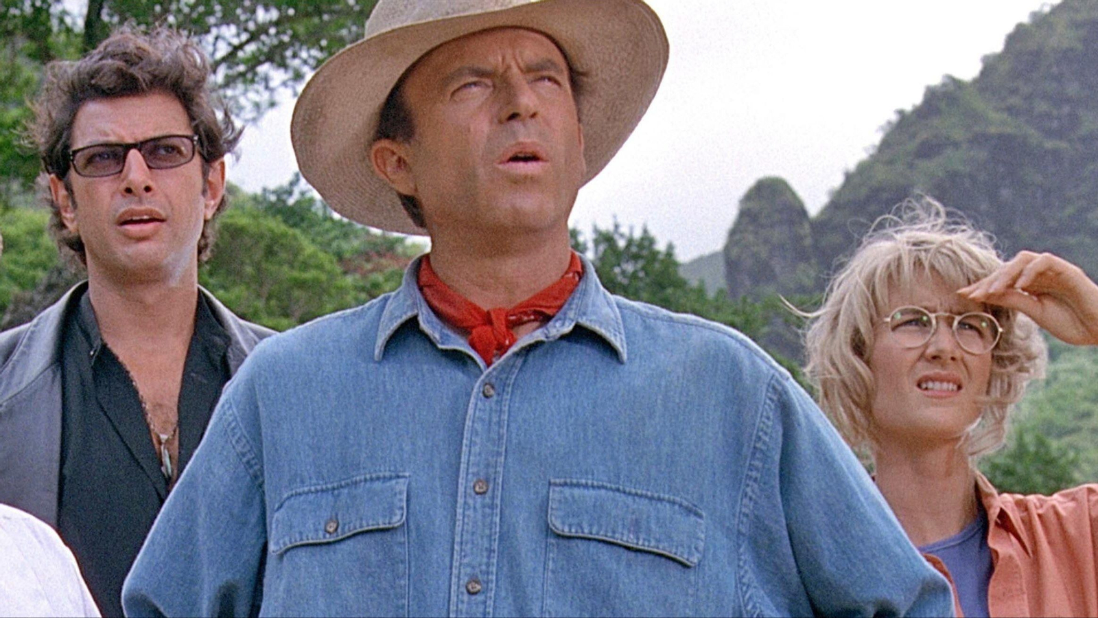 Sam Neill, Laura Dern y Jeff Goldblum en la primera entrega de Jurassic Park