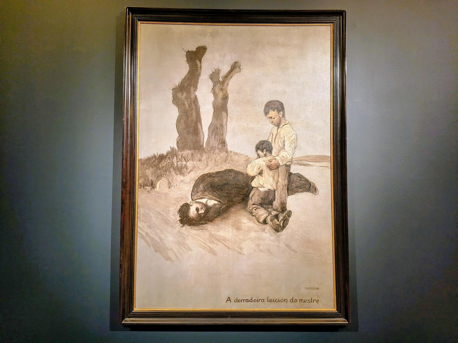La obra original ‘A derradeira leición do mestre’, en el Edificio Castelao.