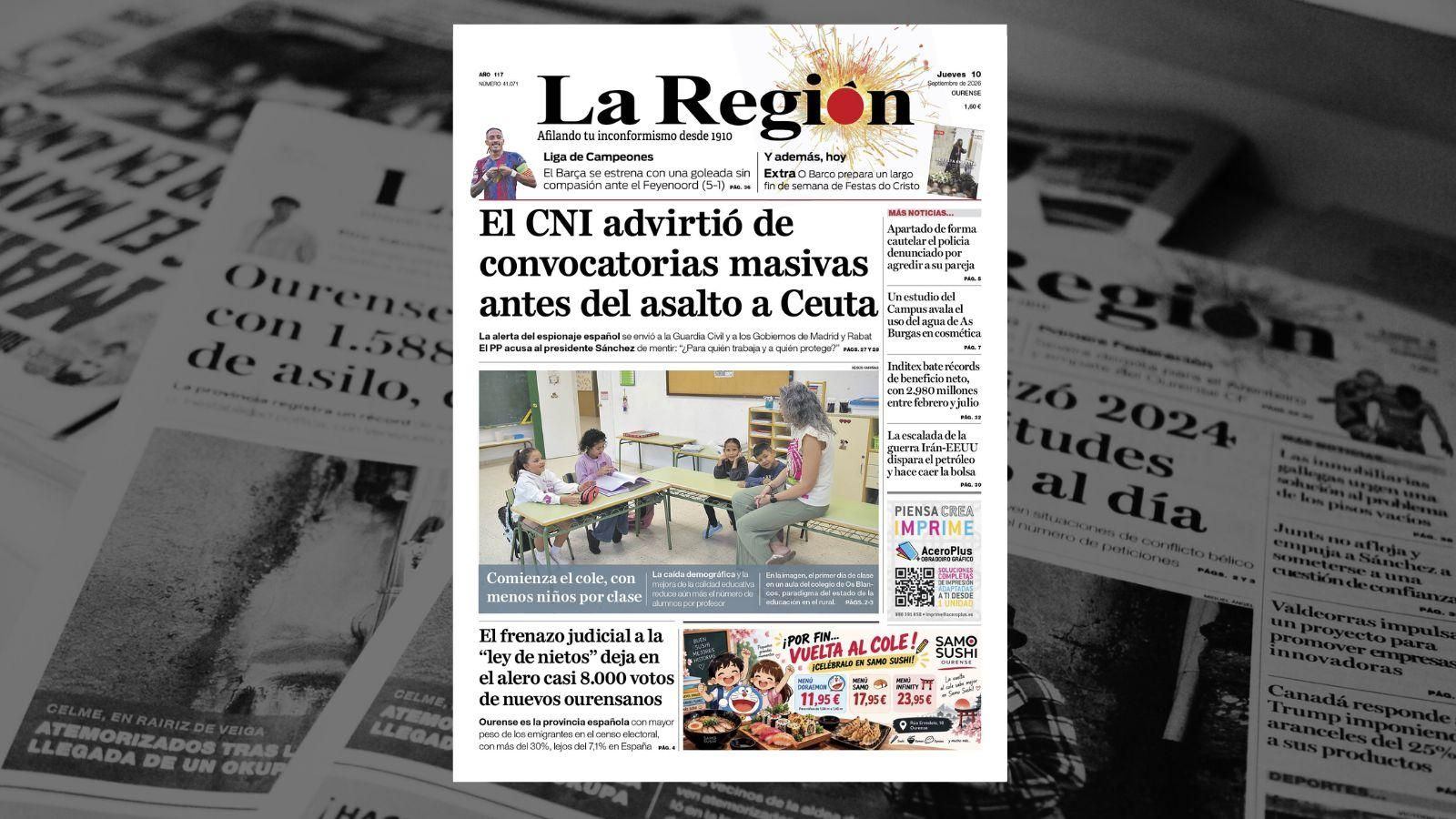 Los titulares de La Región del 10 de septiembre