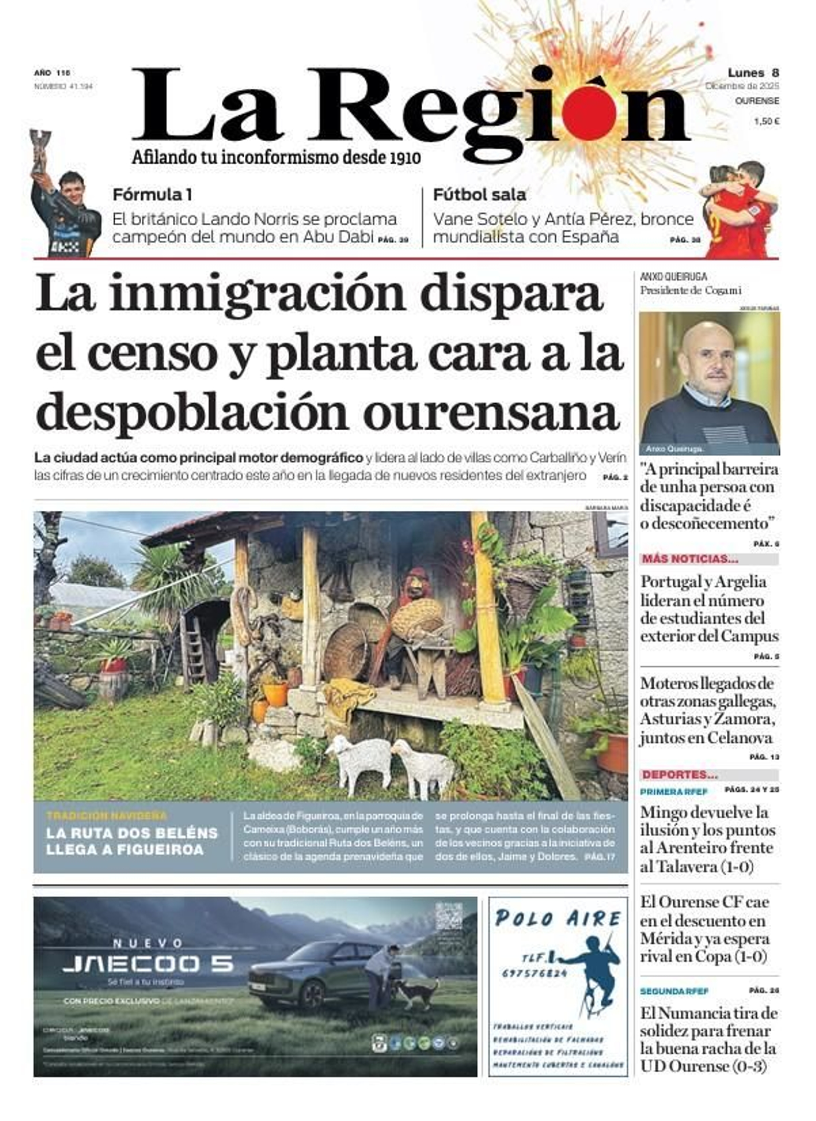 Portada de La Región 8 de diciembre