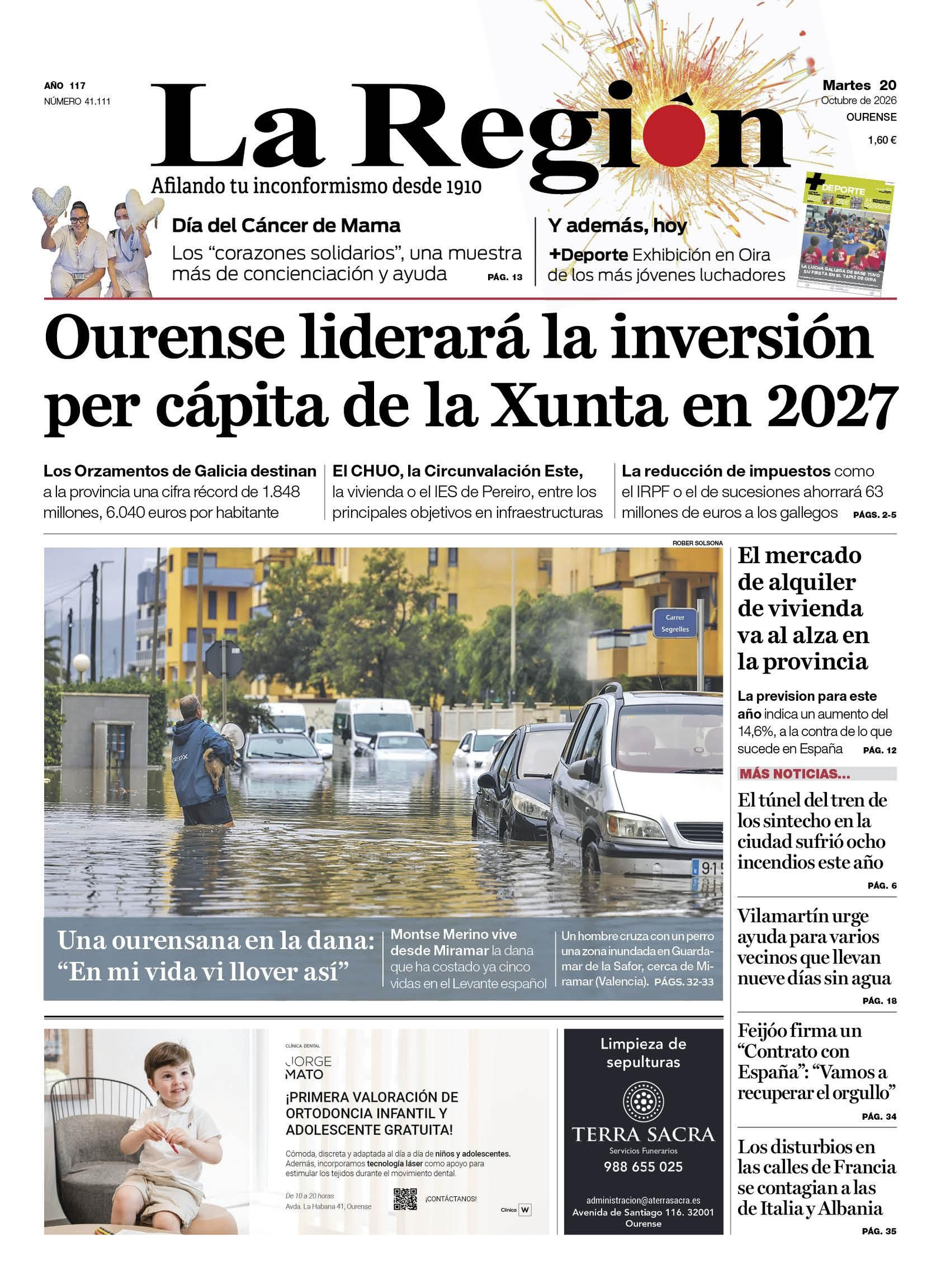La portada de La Región de este martes.