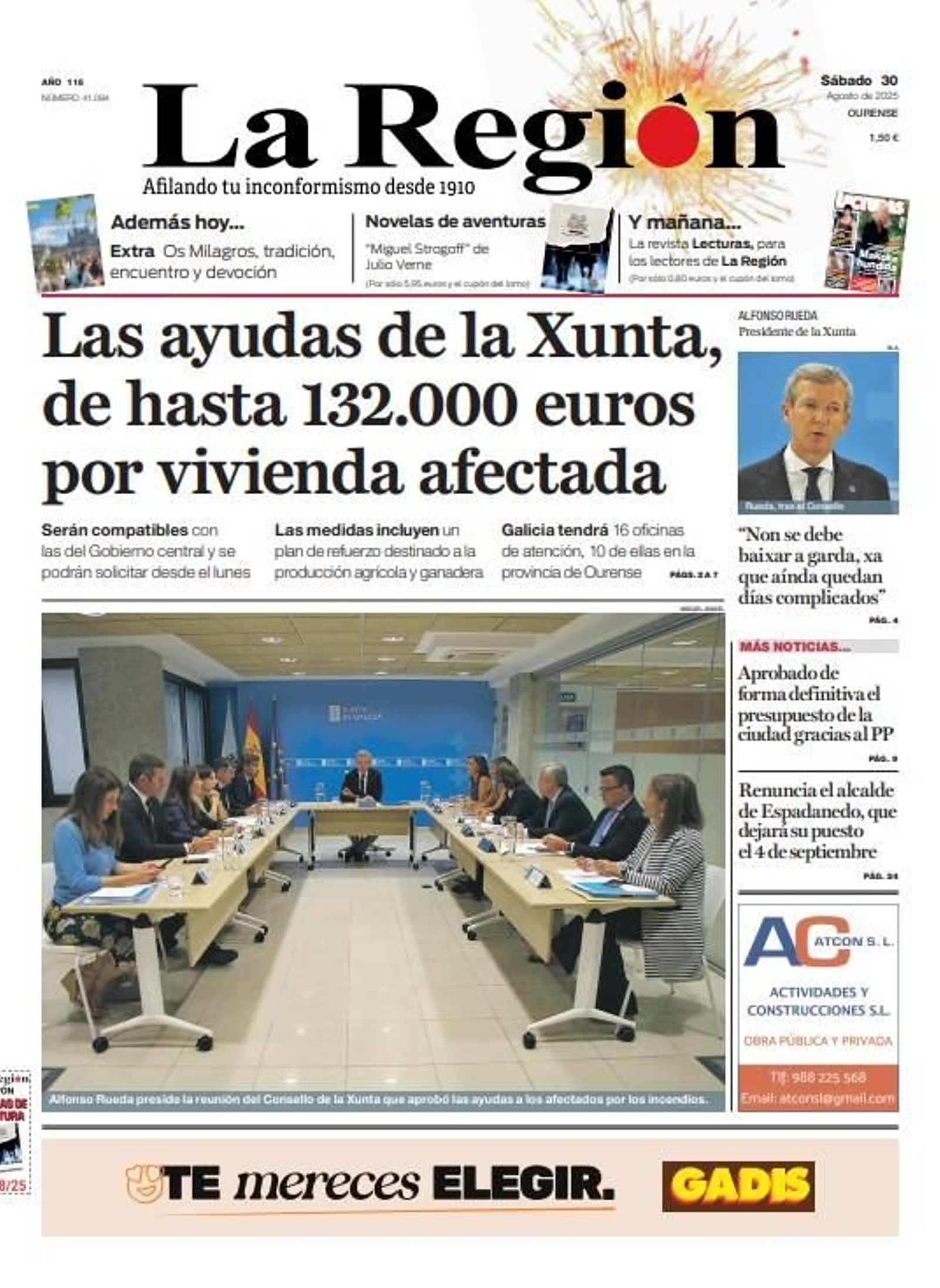 La portada de La Región de este sábado, 30 de agosto