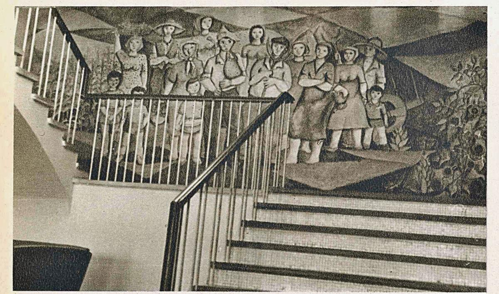 Virxilio pintó en 1960 este mural en el edificio de la Residencia de Educación y Descanso de O Carballiño. Fue destruido al instalar un ascensor.