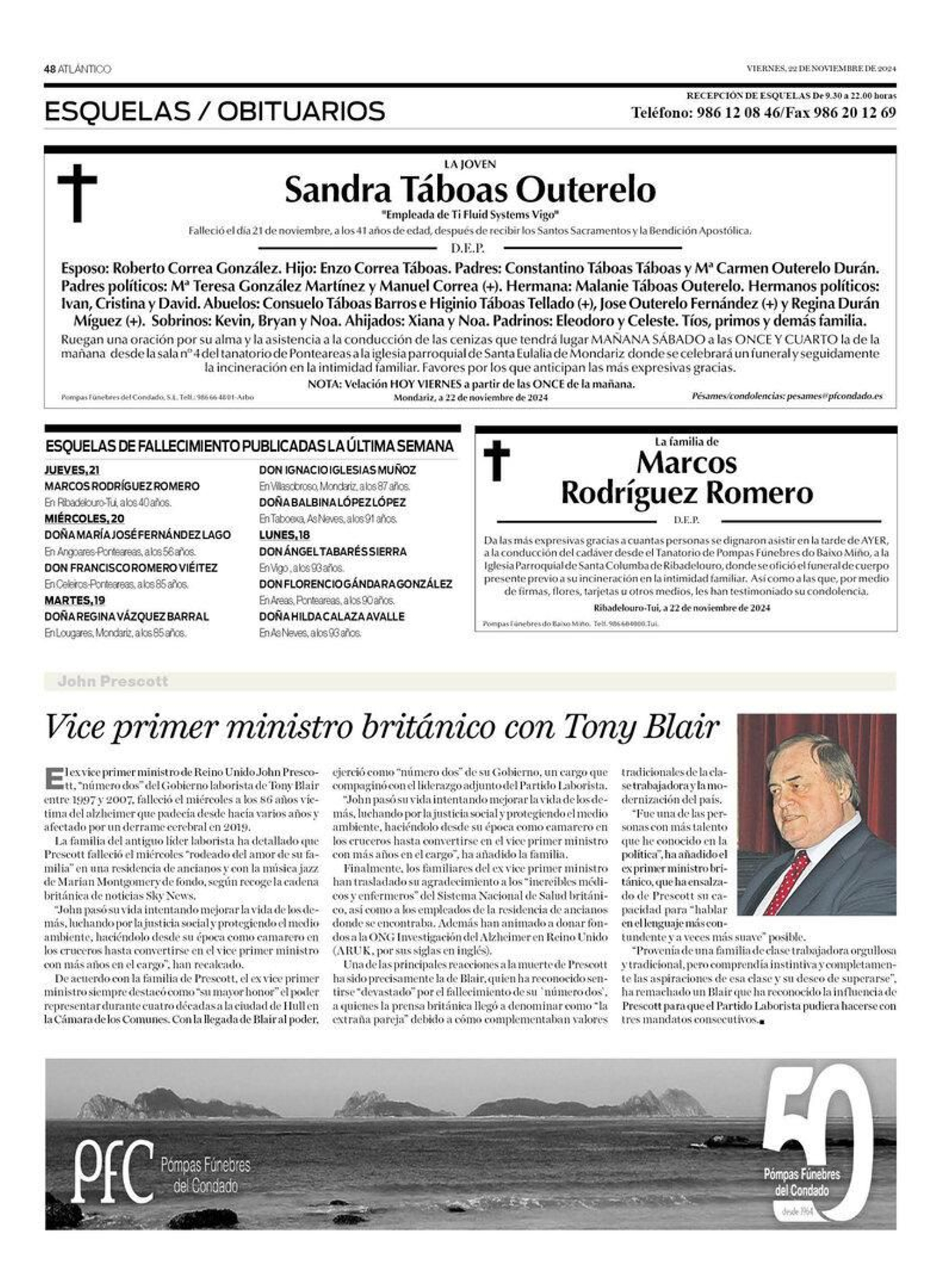 Esquelas del 22 de noviembre.