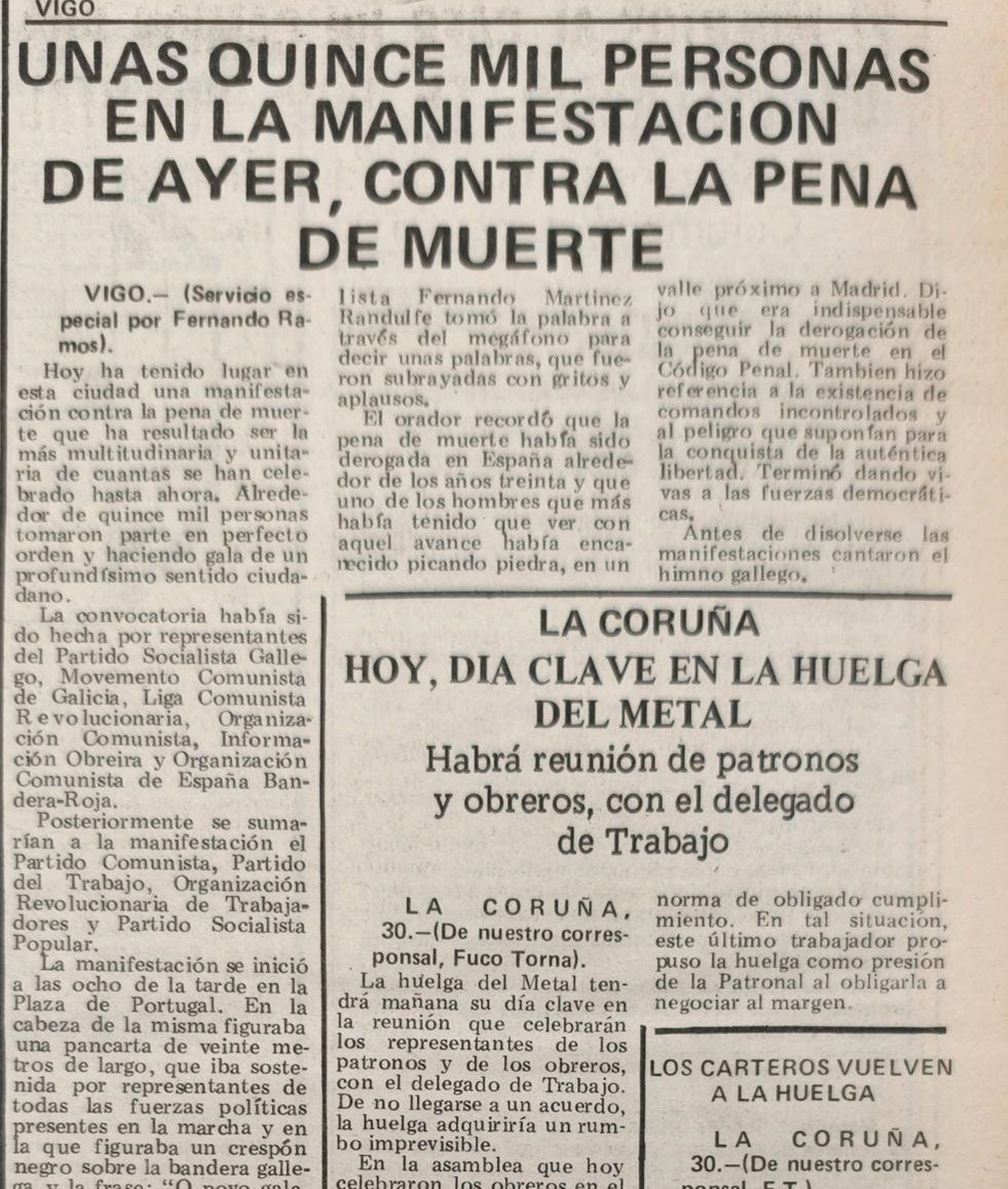 Titulares de La Región del 1 de octubre de 1976