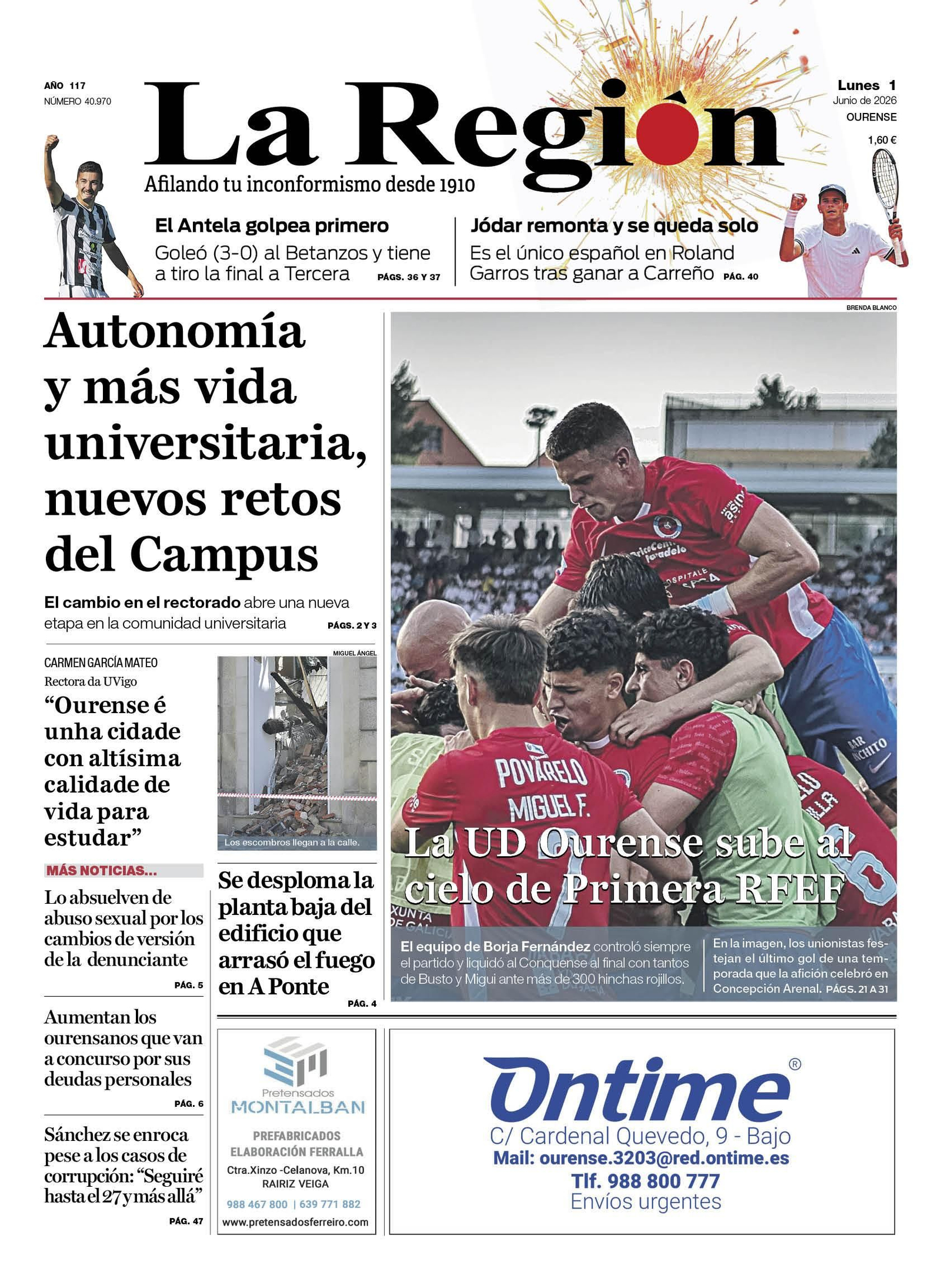 Los titulares de La Región de este lunes, 1 de junio