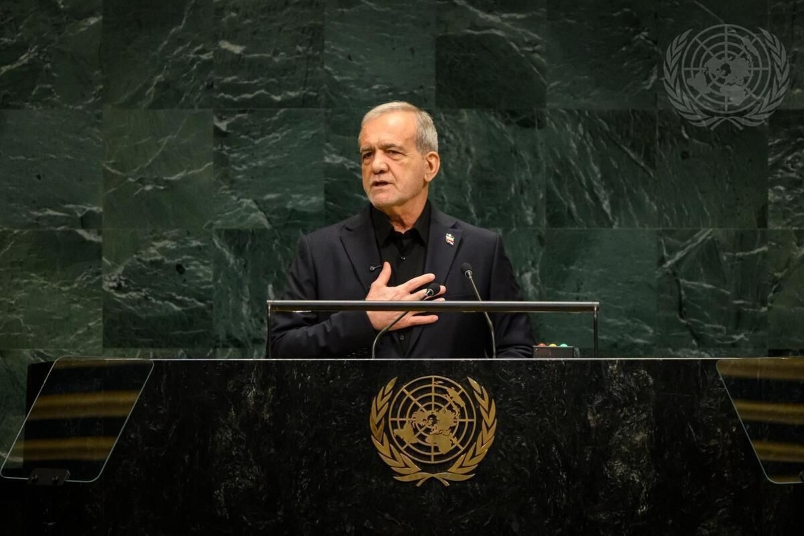 El presidente de Irán, Masoud Pezeshkian, en la asamblea de la ONU