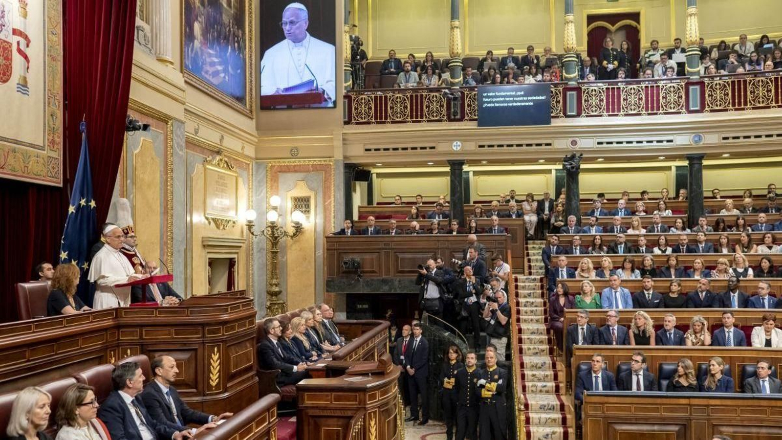 El papa León XIV, durante su intervención en el Congreso.