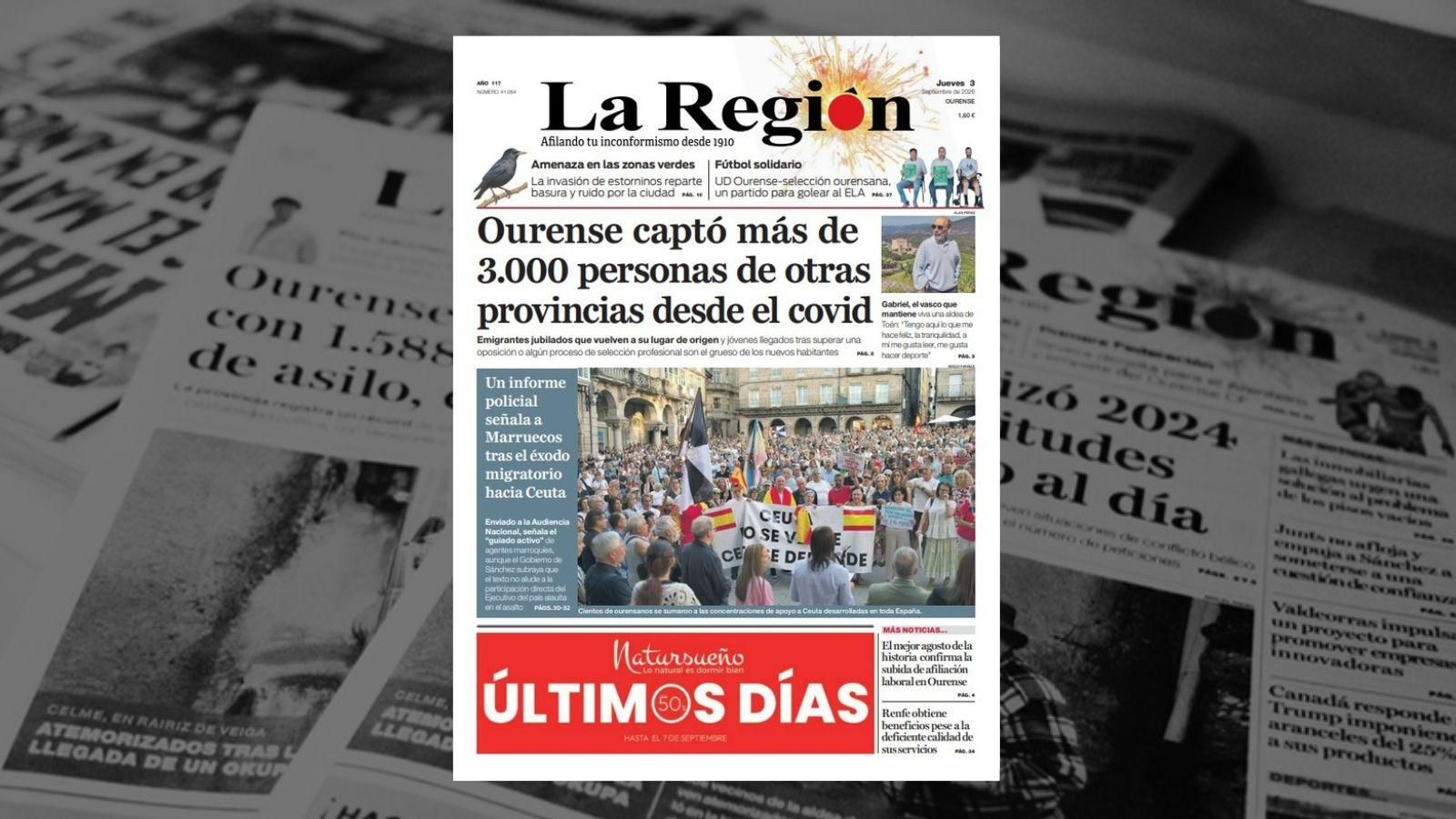 La portada de La Región de este jueves, 3 de septiembre.