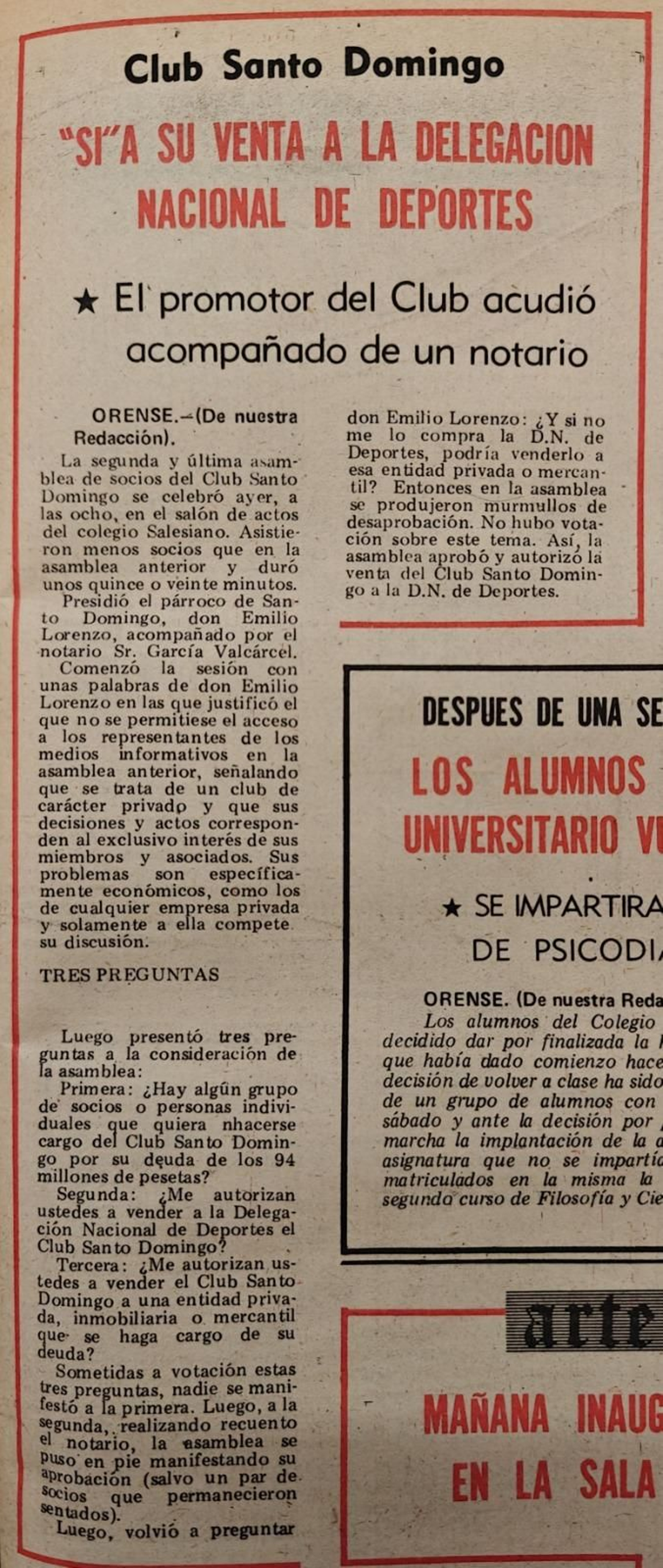 Sección que referencia la  venta del Club